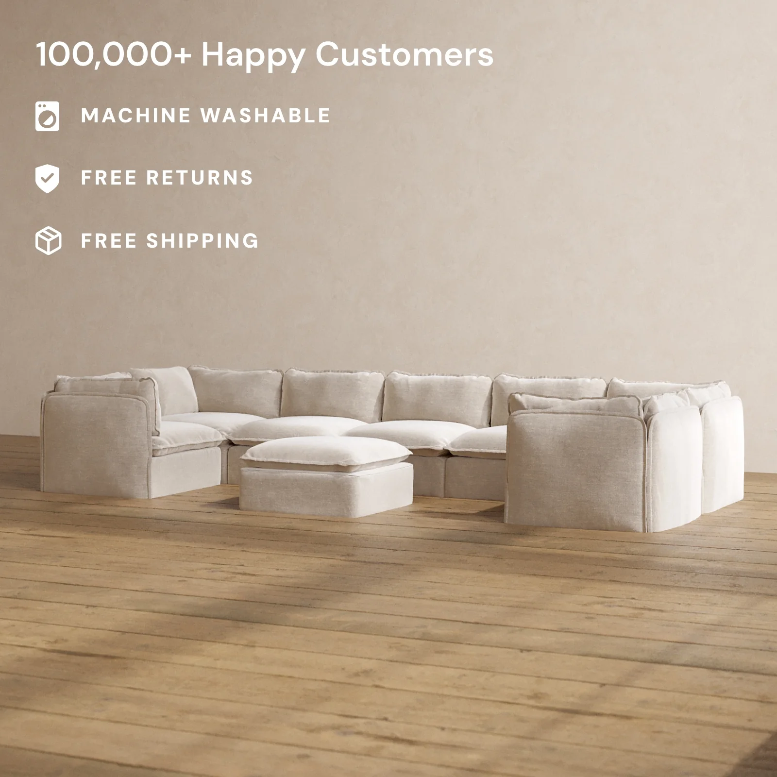 Slipcover Only - Modular Washable 7-Seater U-Sectional + Ottoman in Mist - Image 2