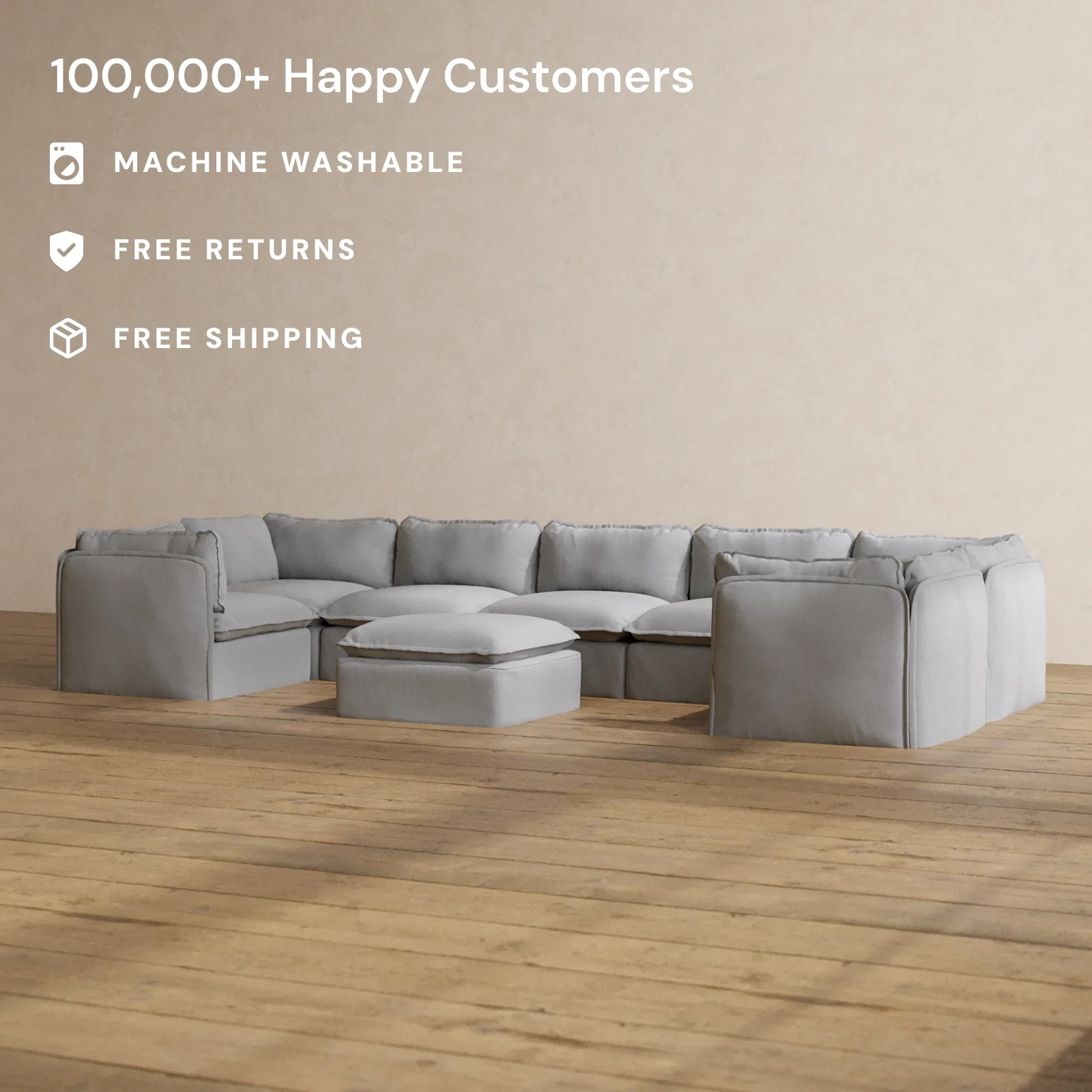 Slipcover Only - Modular Washable 7-Seater U-Sectional + Ottoman in Pumice - Image 2