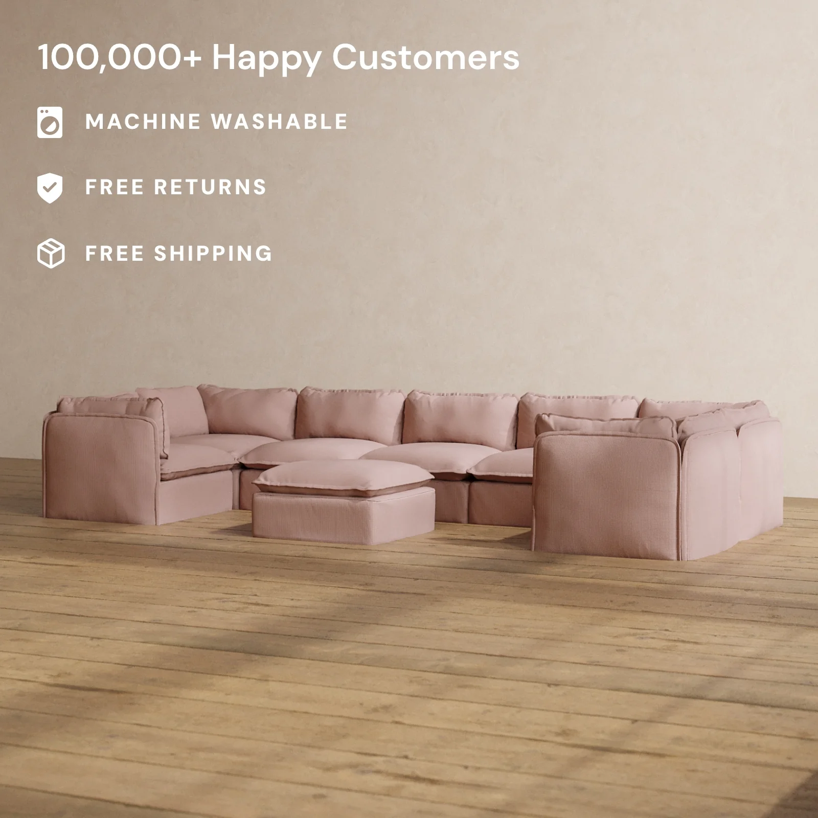 Slipcover Only - Modular Washable 7-Seater U-Sectional + Ottoman in Sakura - Image 2