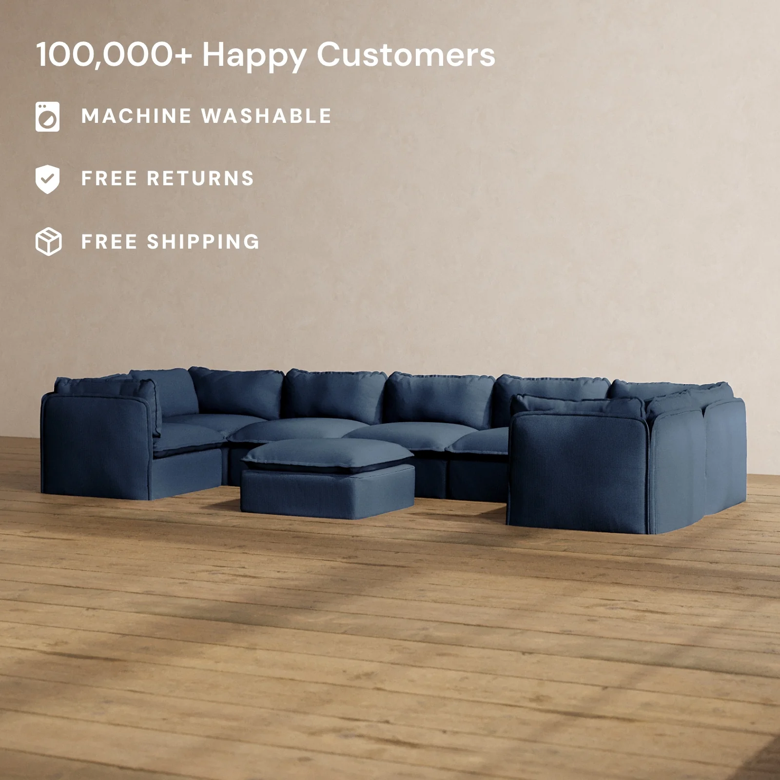 Slipcover Only - Modular Washable 7-Seater U-Sectional + Ottoman in Sumi - Image 2