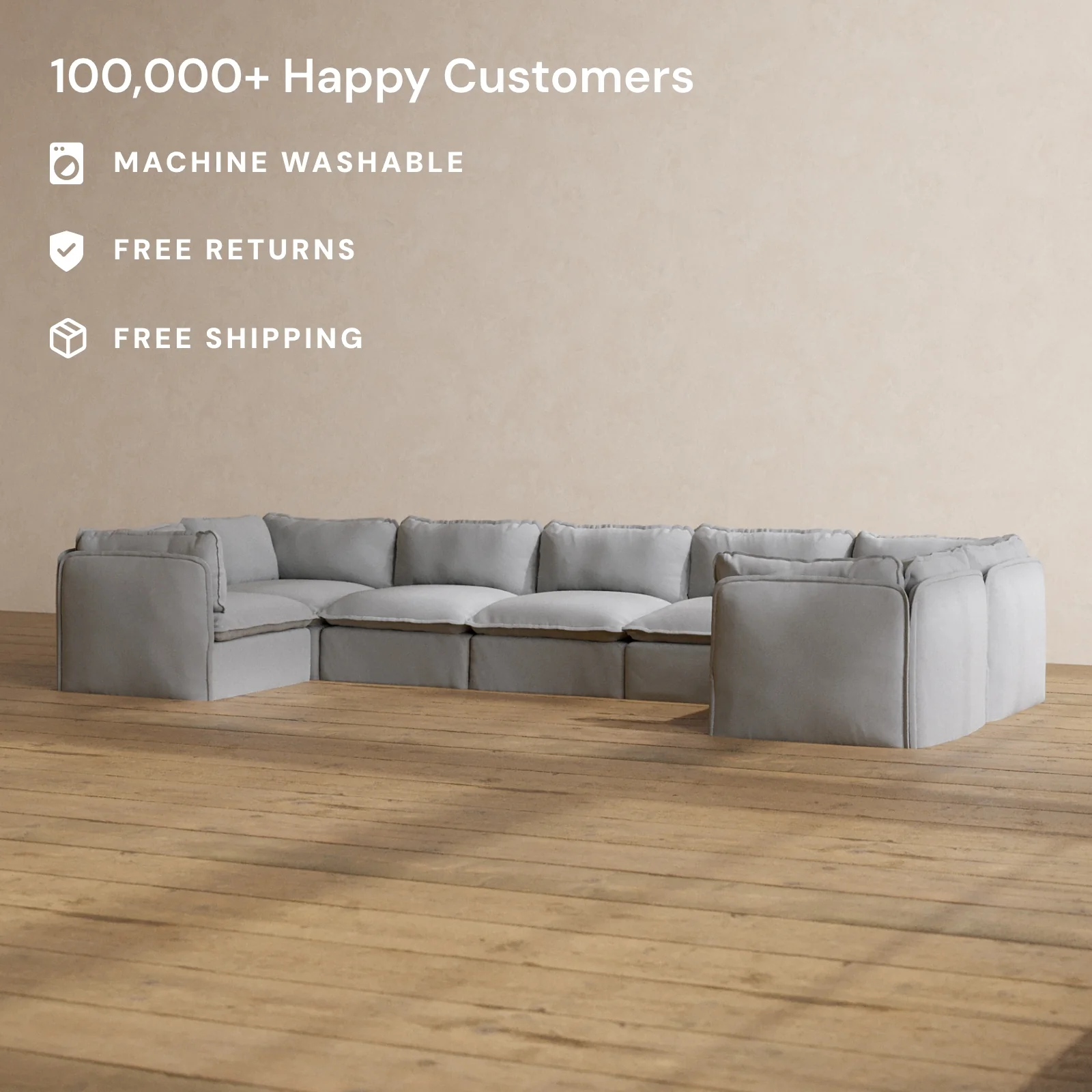 Slipcover Only - Modular Washable 7-Seater U-Sectional in Pumice - Image 2