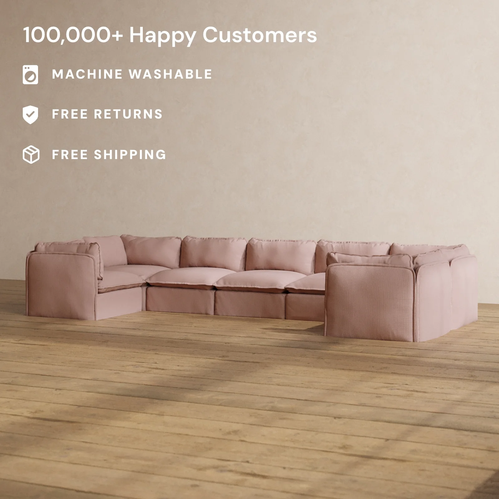 Slipcover Only - Modular Washable 7-Seater U-Sectional in Sakura - Image 2