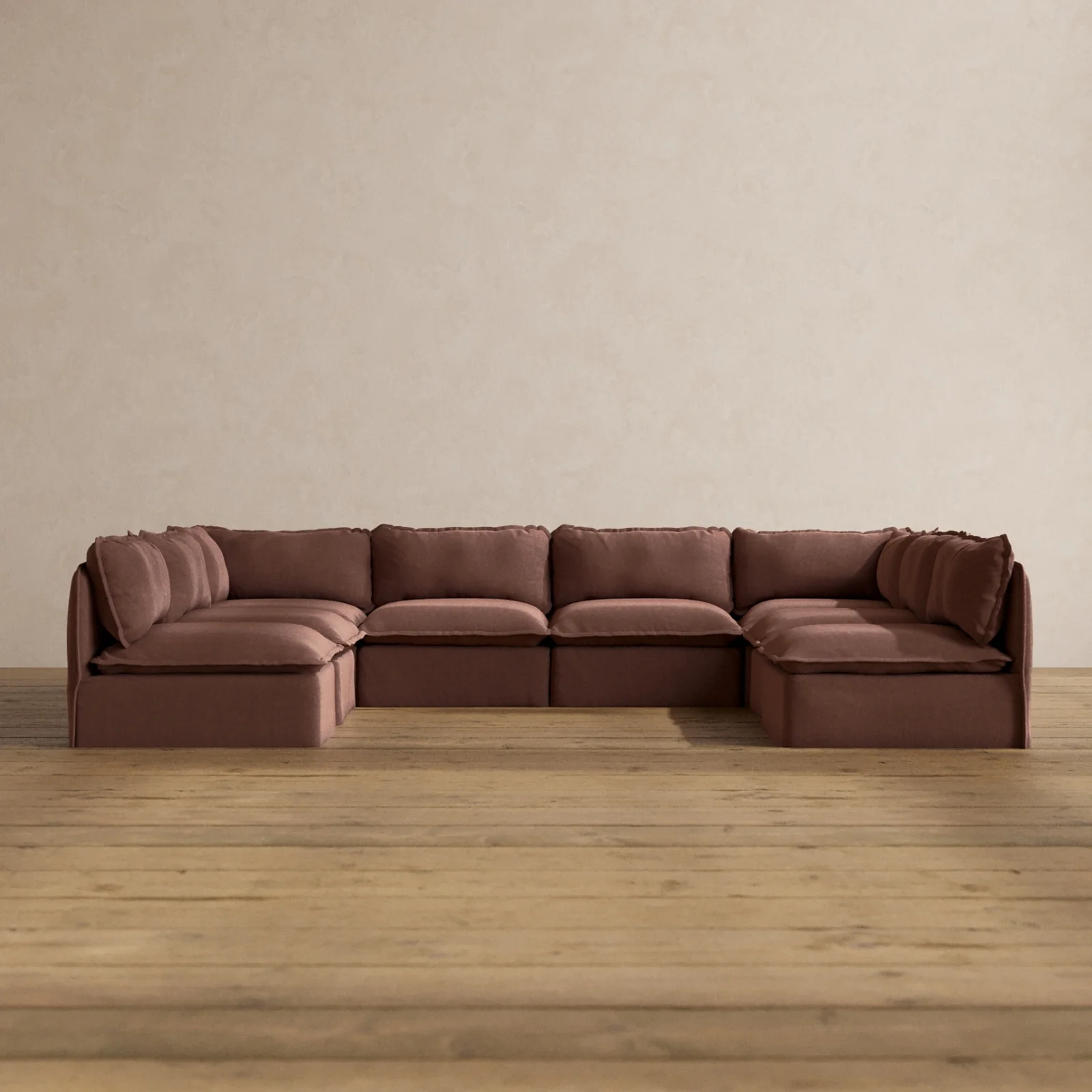Slipcover Only - Modular Washable 8-Seater Open-Ends U-Sectional in Chestnut