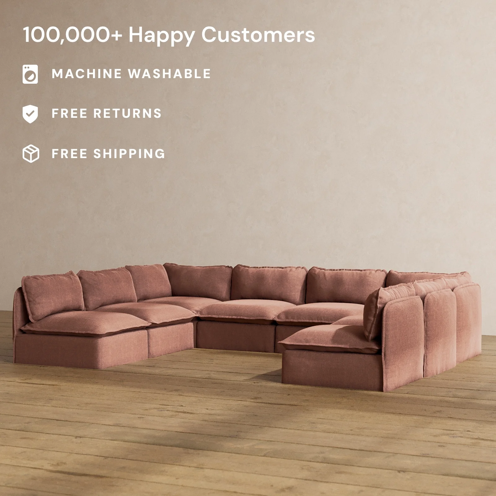 Slipcover Only - Modular Washable 8-Seater Open-Ends U-Sectional in Chestnut - Image 2
