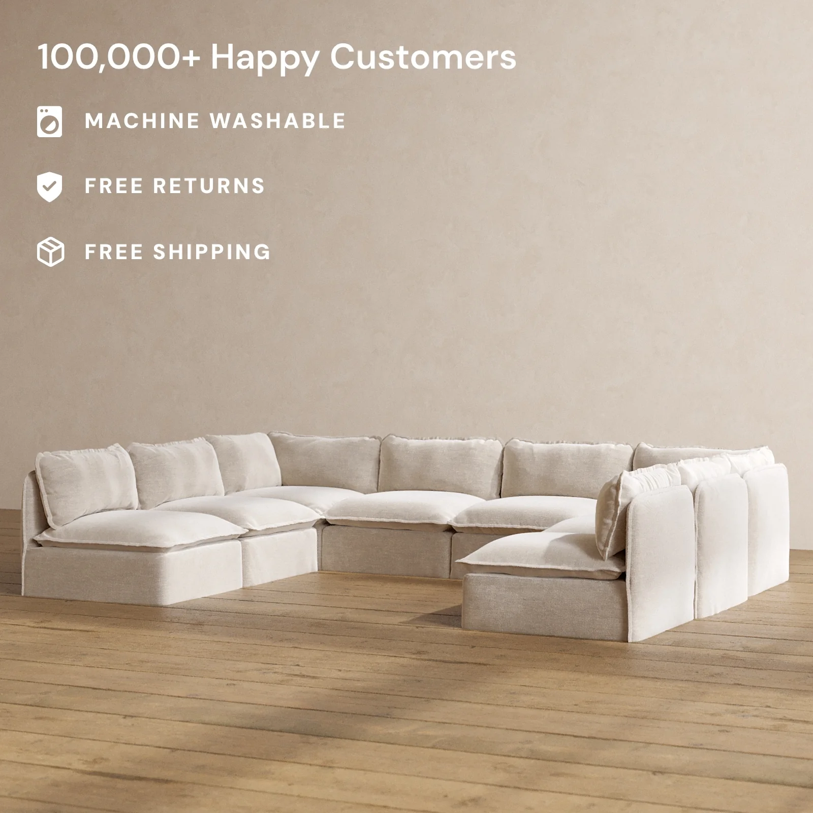 Slipcover Only - Modular Washable 8-Seater Open-Ends U-Sectional in Mist - Image 2