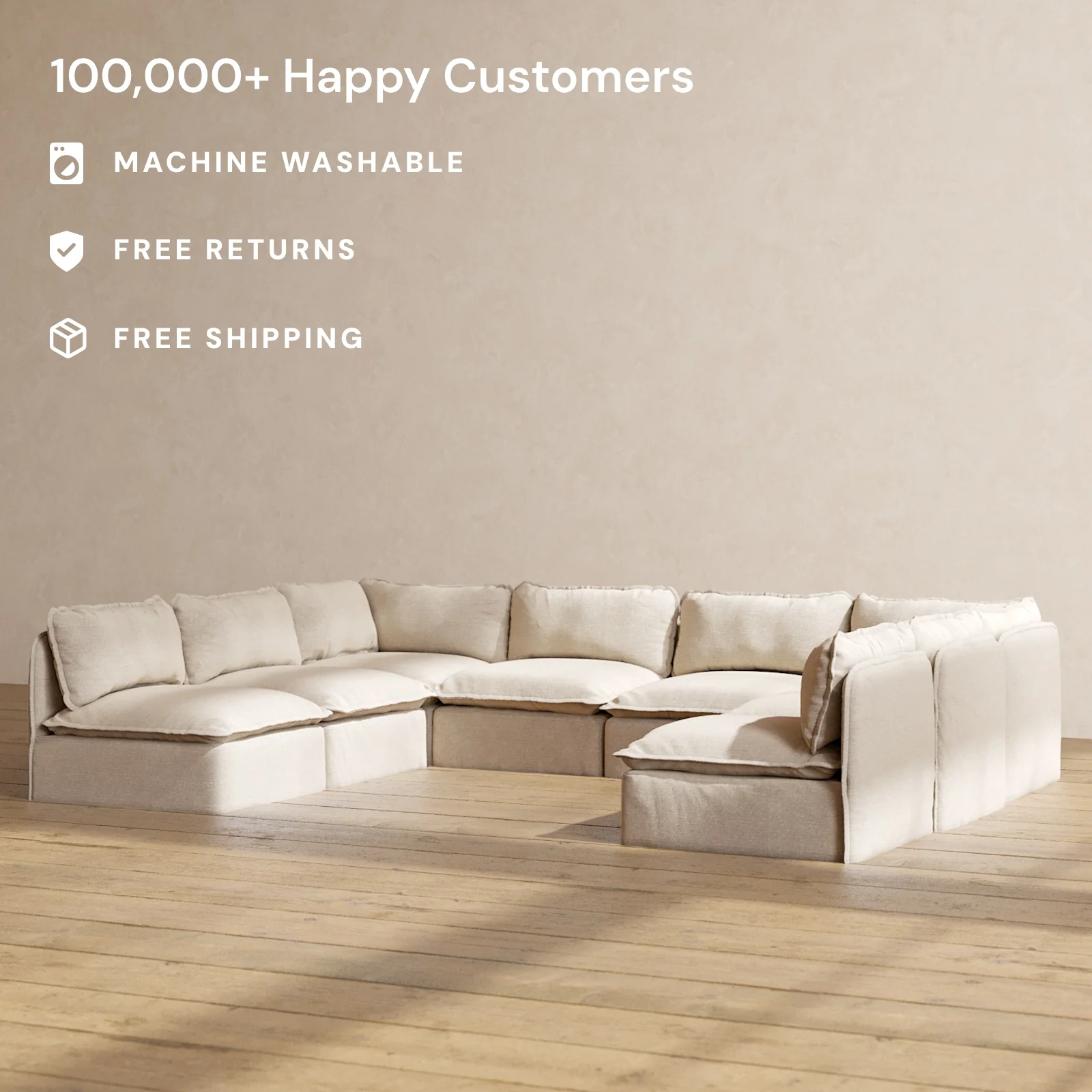 Slipcover Only - Modular Washable 8-Seater Open-Ends U-Sectional in Oat - Image 2