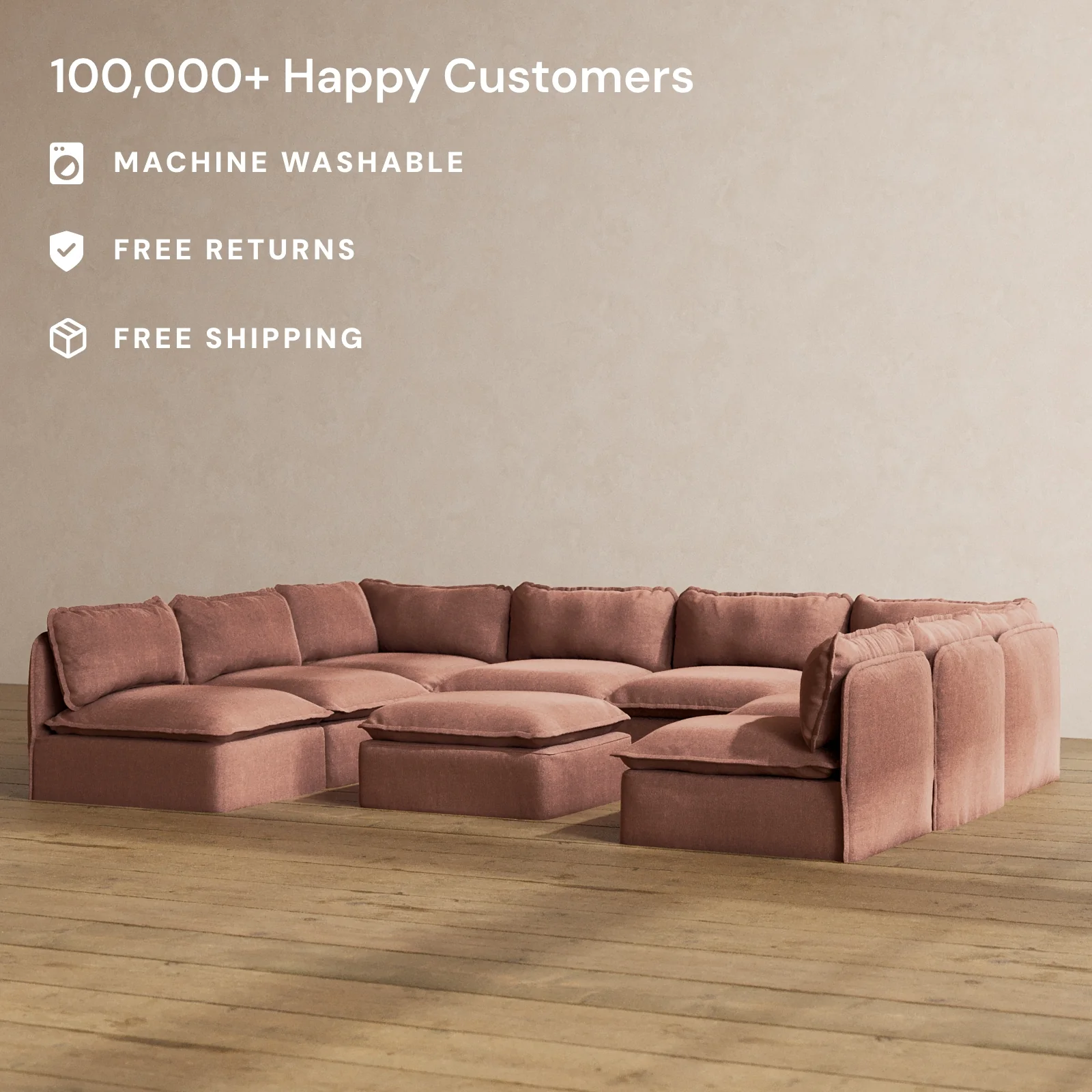 Slipcover Only - Modular Washable 8-Seater Open-Ends U-Sectional + Ottoman in Chestnut - Image 2