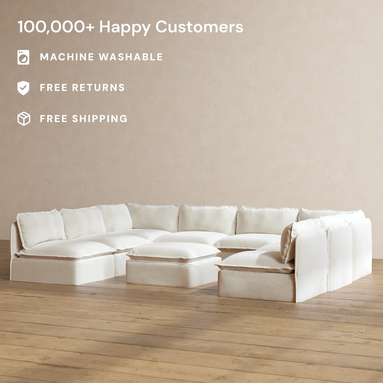 Slipcover Only - Modular Washable 8-Seater Open-Ends U-Sectional + Ottoman in Coco - Image 2