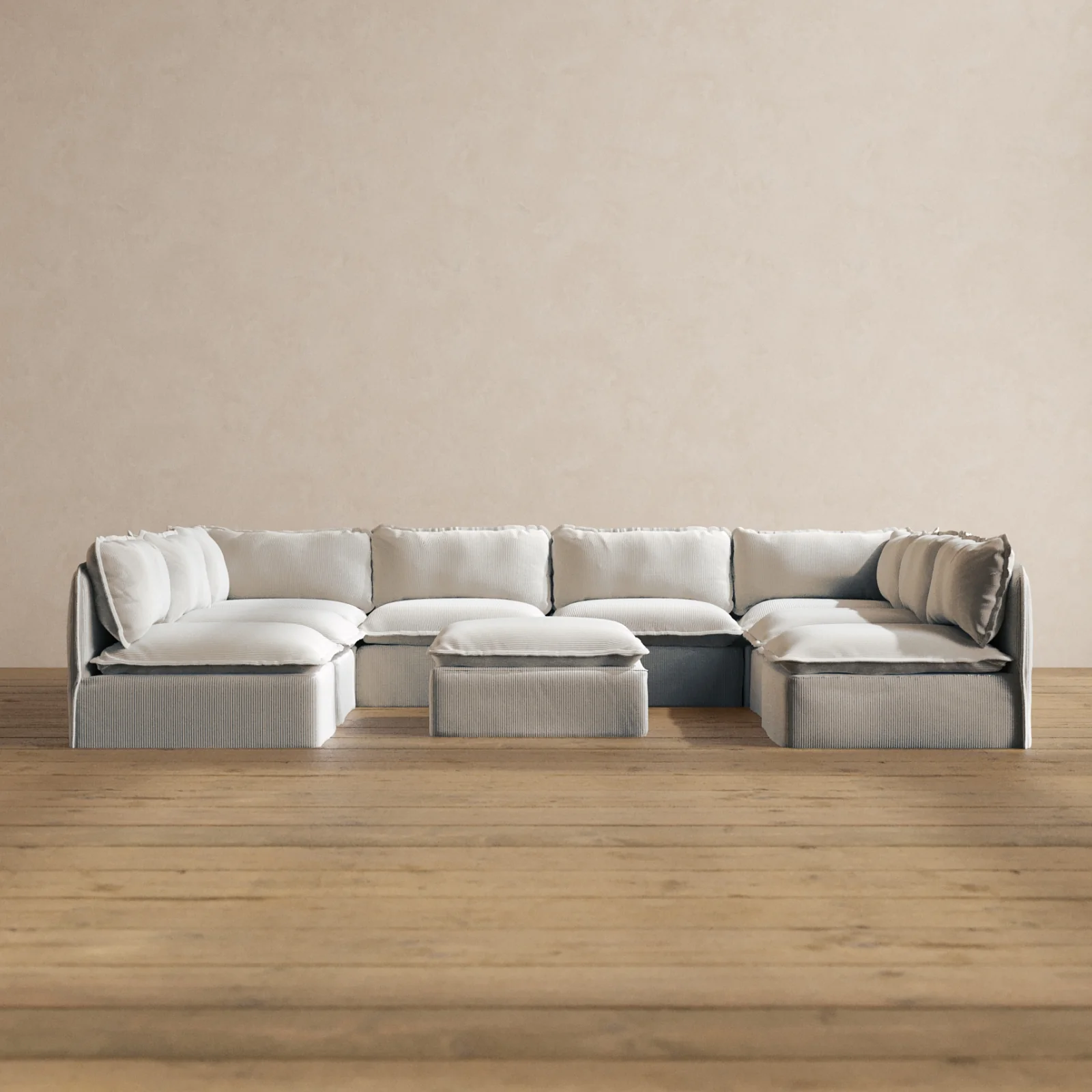 Slipcover Only - Modular Washable 8-Seater Open-Ends U-Sectional + Ottoman in Milk