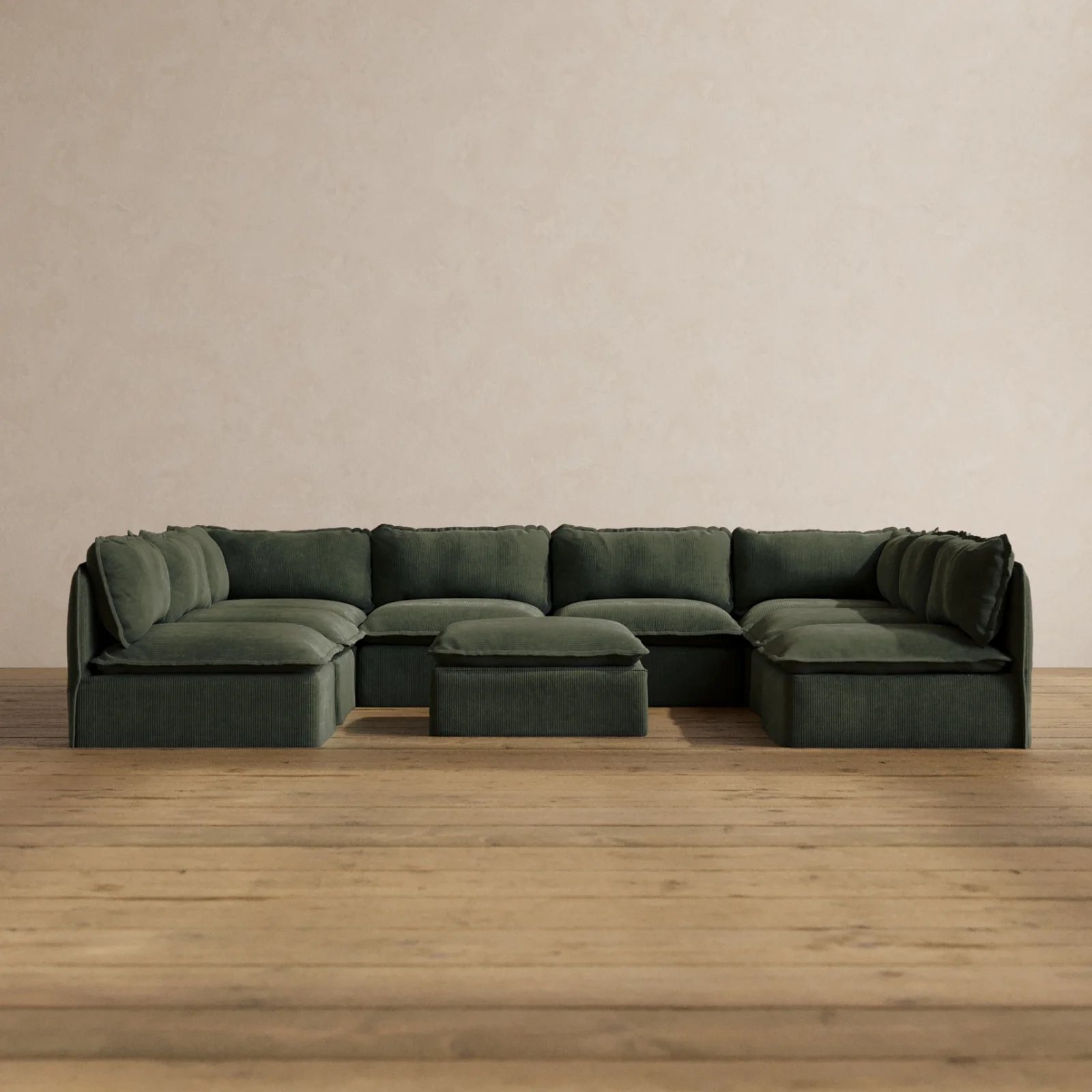 Slipcover Only - Modular Washable 8-Seater Open-Ends U-Sectional + Ottoman in Olivine
