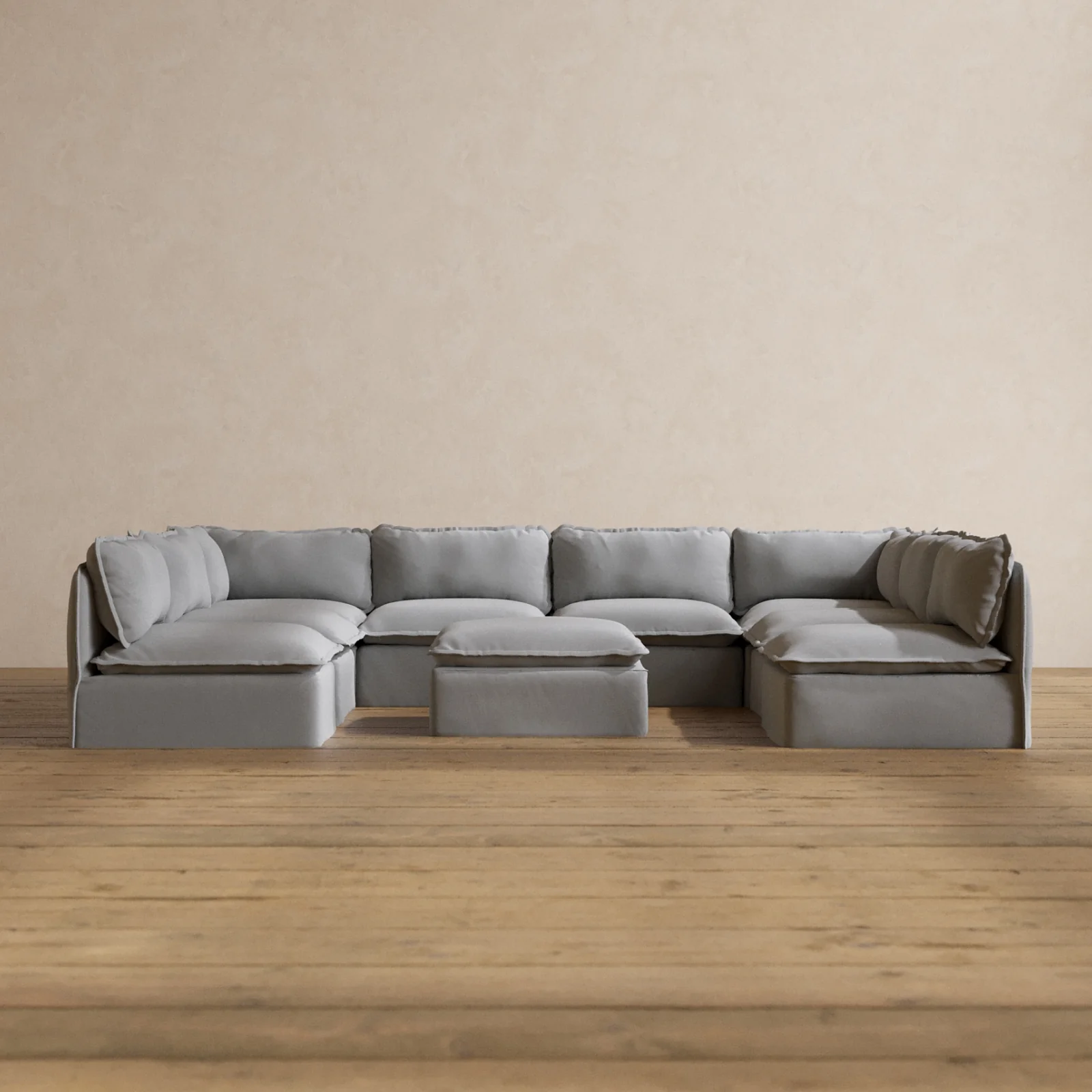 Slipcover Only - Modular Washable 8-Seater Open-Ends U-Sectional + Ottoman in Pumice