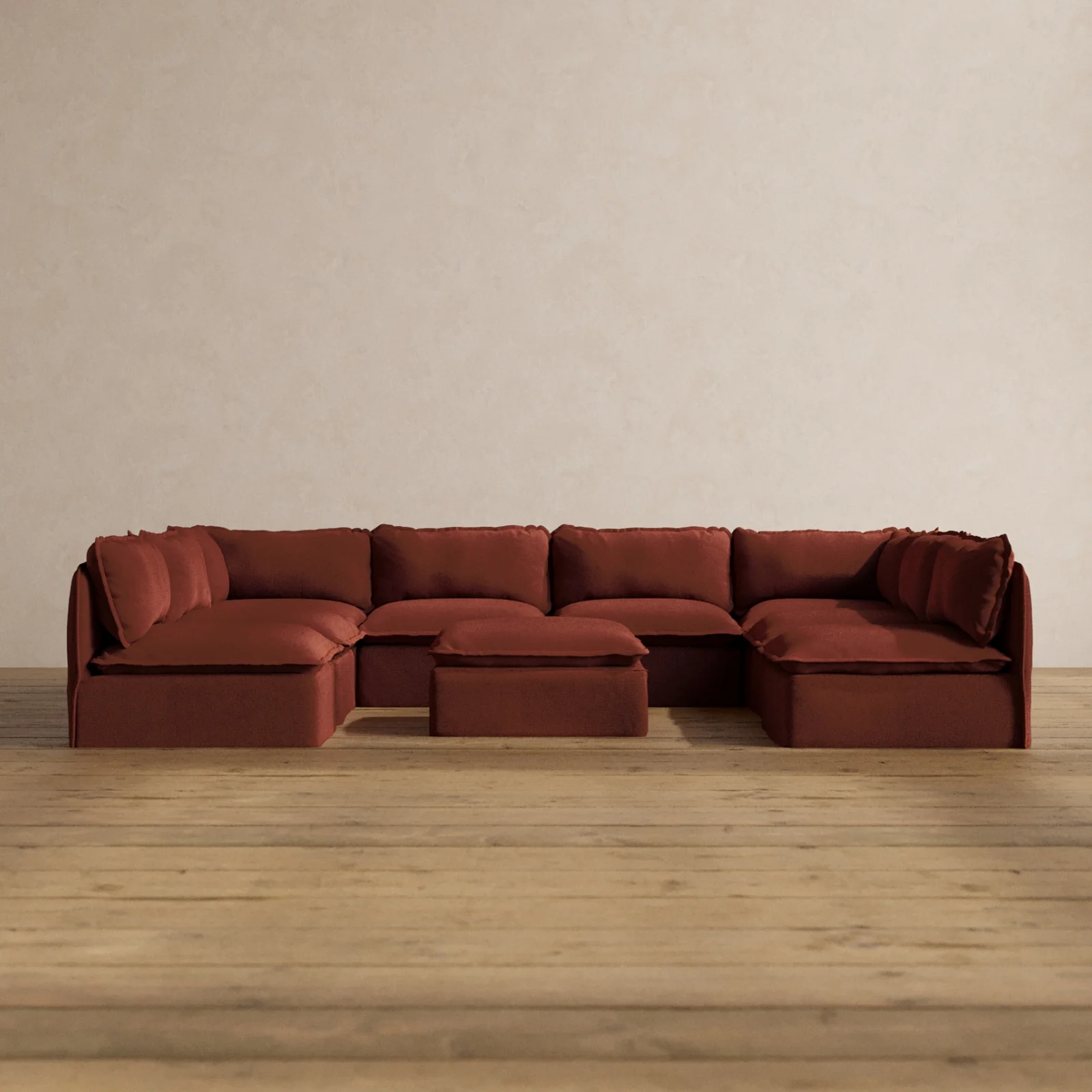 Slipcover Only - Modular Washable 8-Seater Open-Ends U-Sectional + Ottoman in Rust