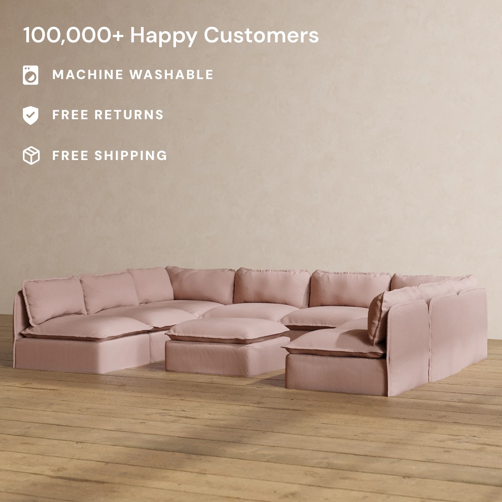 Slipcover Only - Modular Washable 8-Seater Open-Ends U-Sectional + Ottoman in Sakura - Image 2