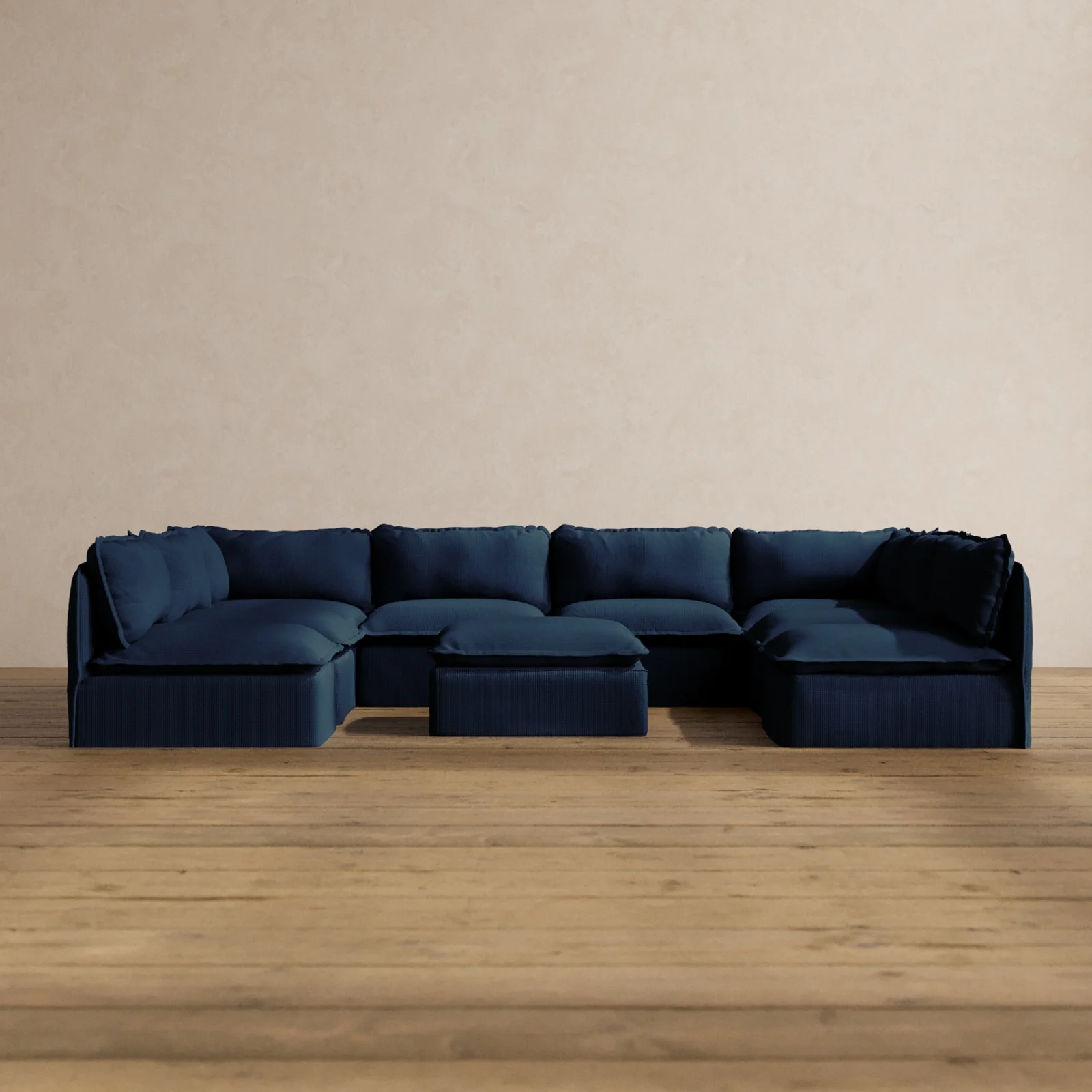 Slipcover Only - Modular Washable 8-Seater Open-Ends U-Sectional + Ottoman in Sumi