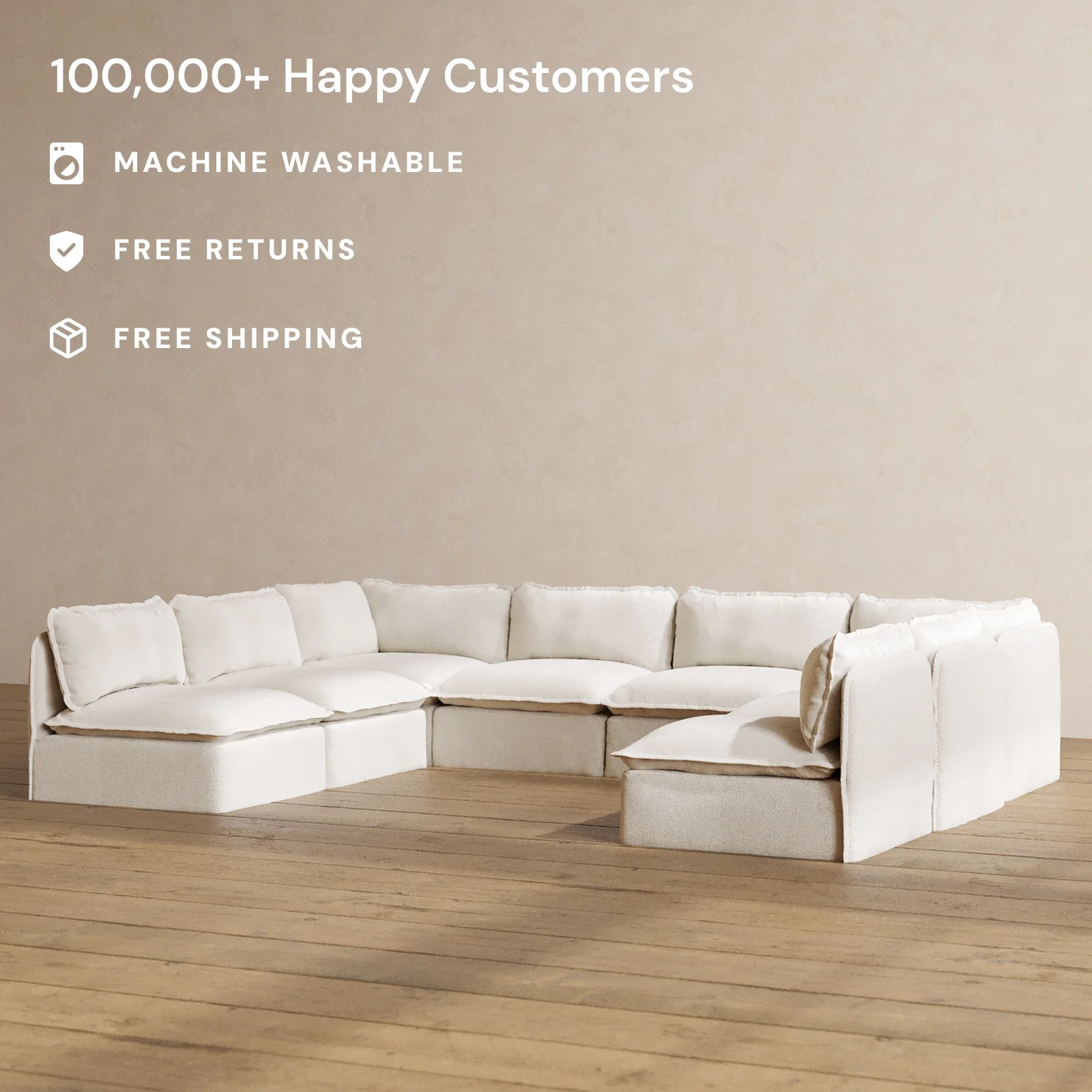 Slipcover Only - Modular Washable 8-Seater Open-Ends U-Sectional in Powder - Image 2