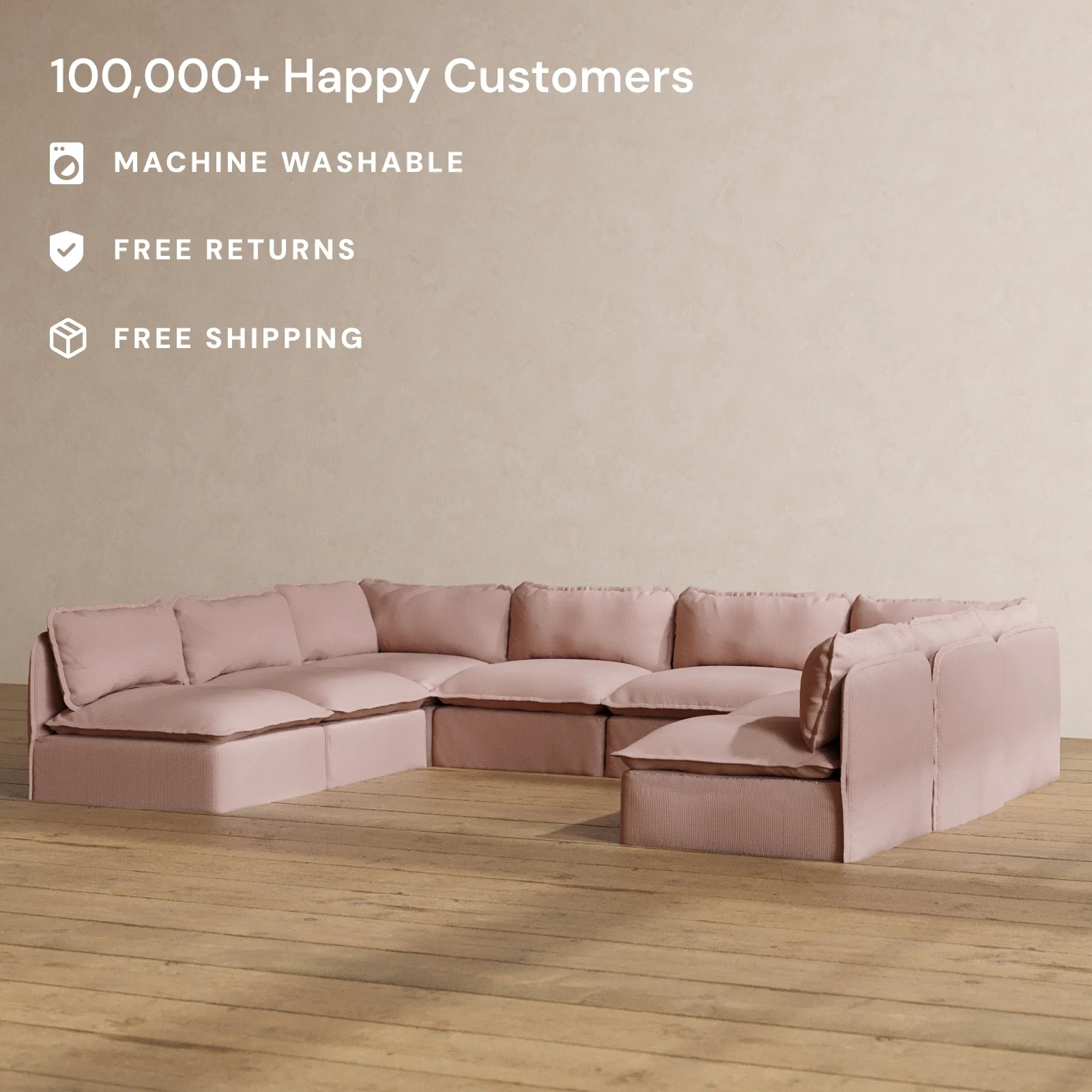 Slipcover Only - Modular Washable 8-Seater Open-Ends U-Sectional in Sakura - Image 2
