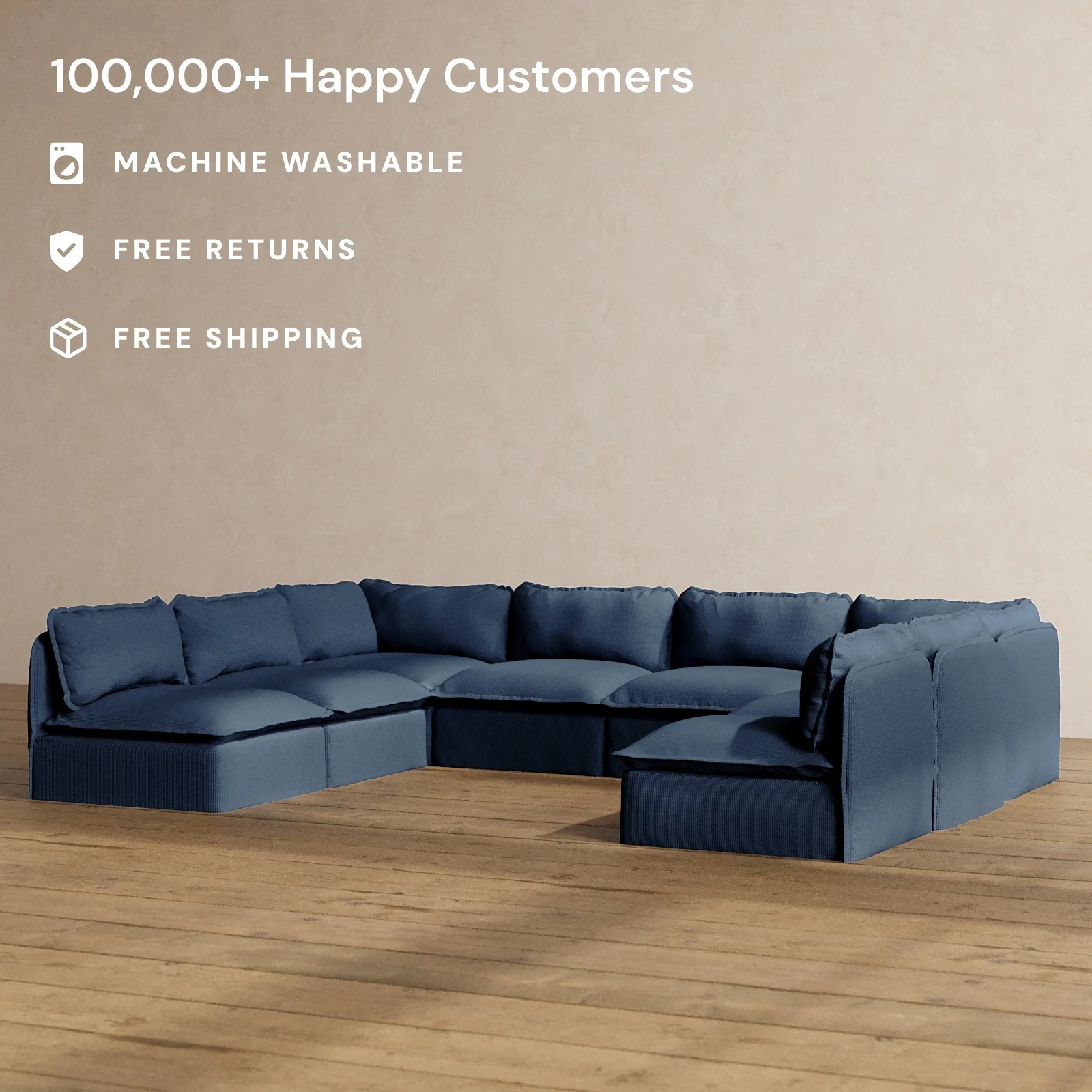 Slipcover Only - Modular Washable 8-Seater Open-Ends U-Sectional in Sumi - Image 2