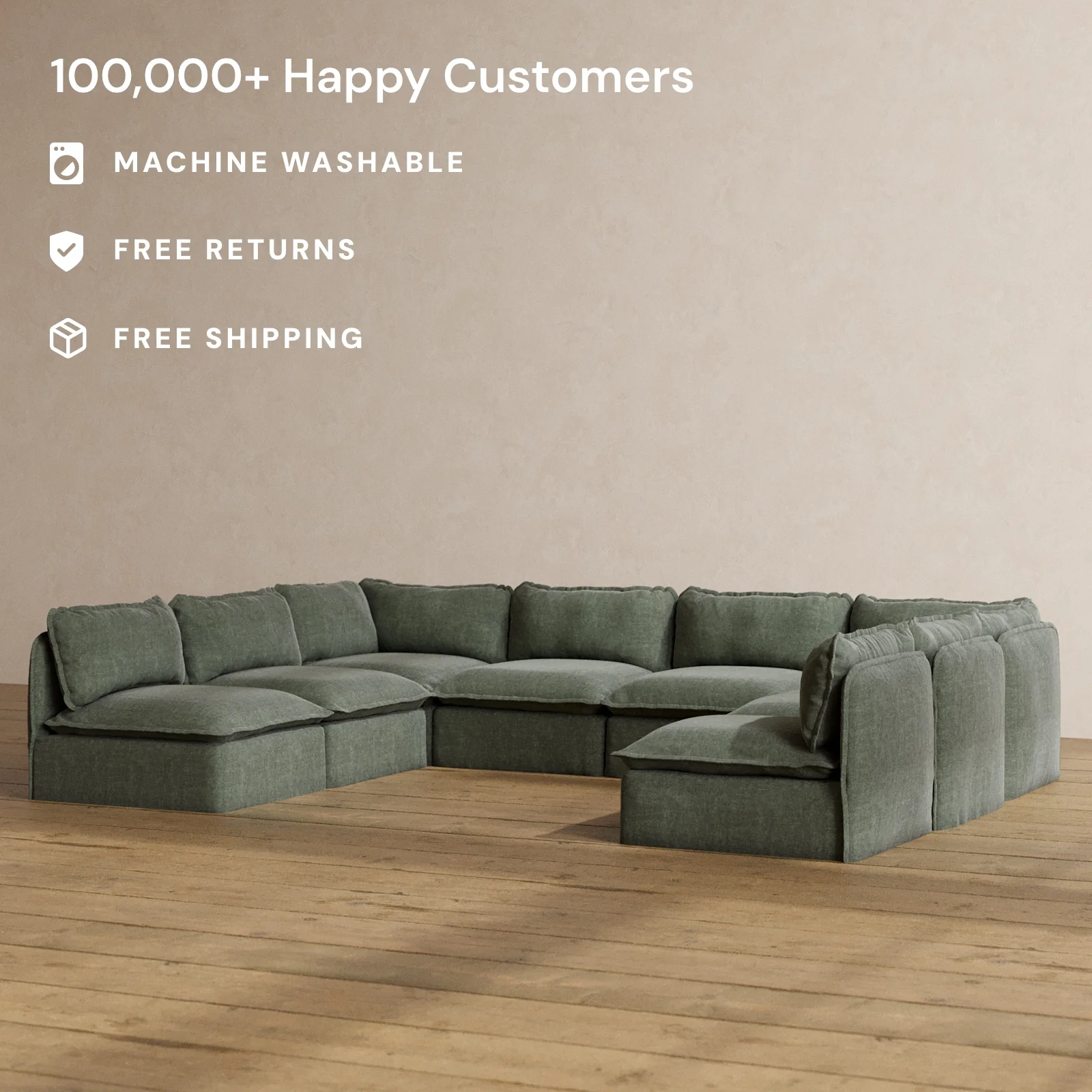 Slipcover Only - Modular Washable 8-Seater Open-Ends U-Sectional in Willow - Image 2
