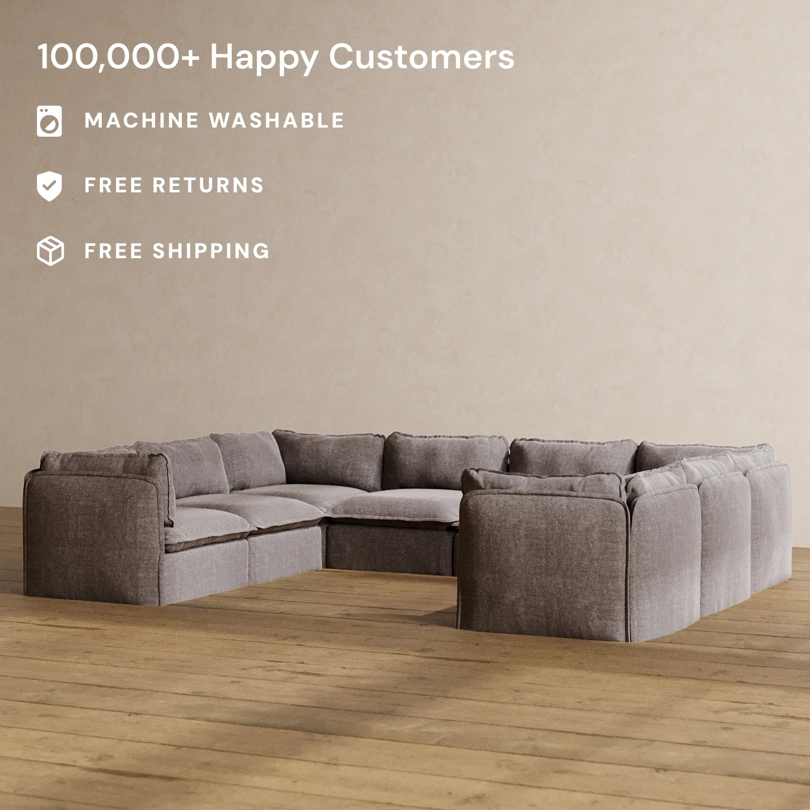 Slipcover Only - Modular Washable 8-Seater U-Sectional in Caviar - Image 2