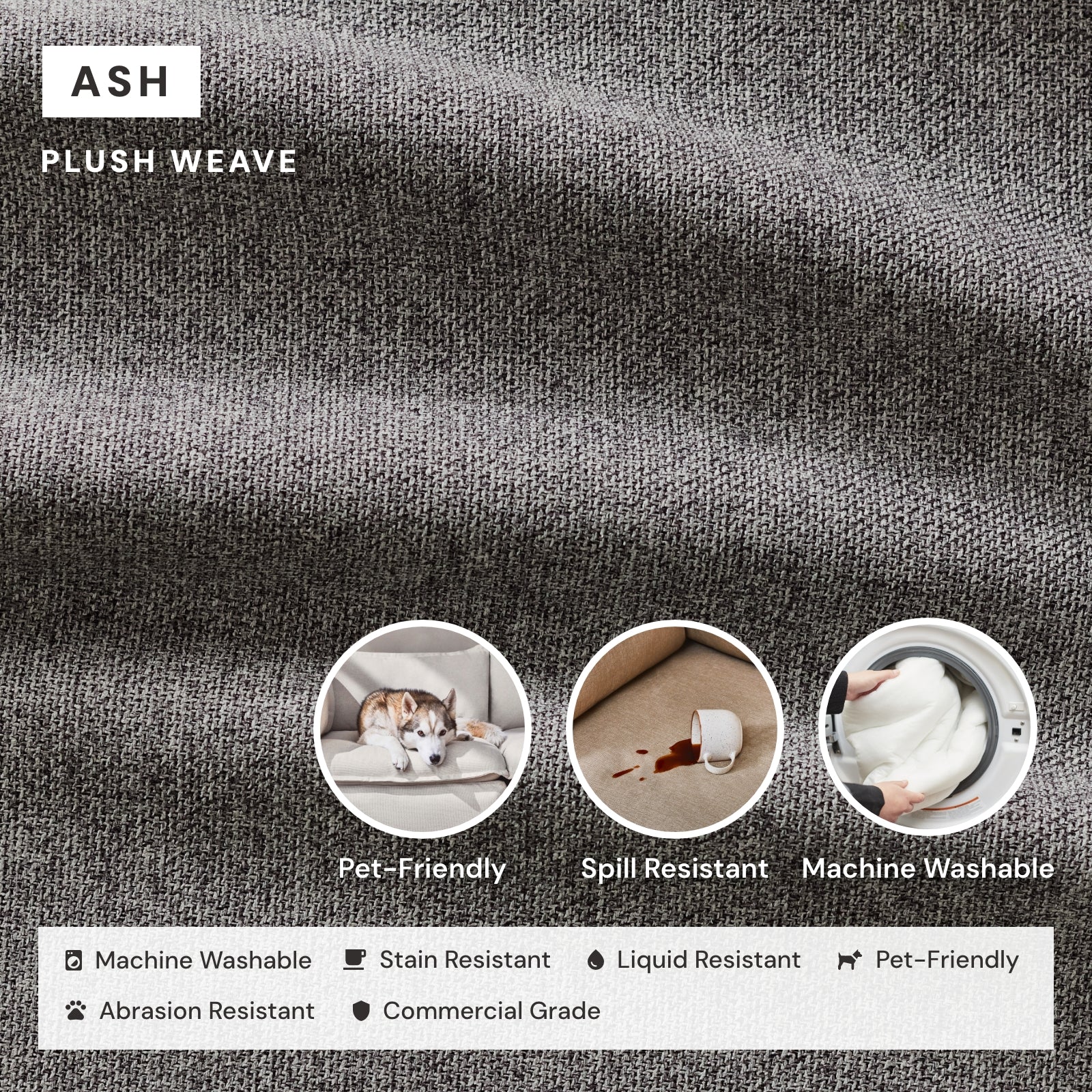 Slipcover Only - Modular Washable 8-Seater U-Sectional + Ottoman in Ash - Image 3