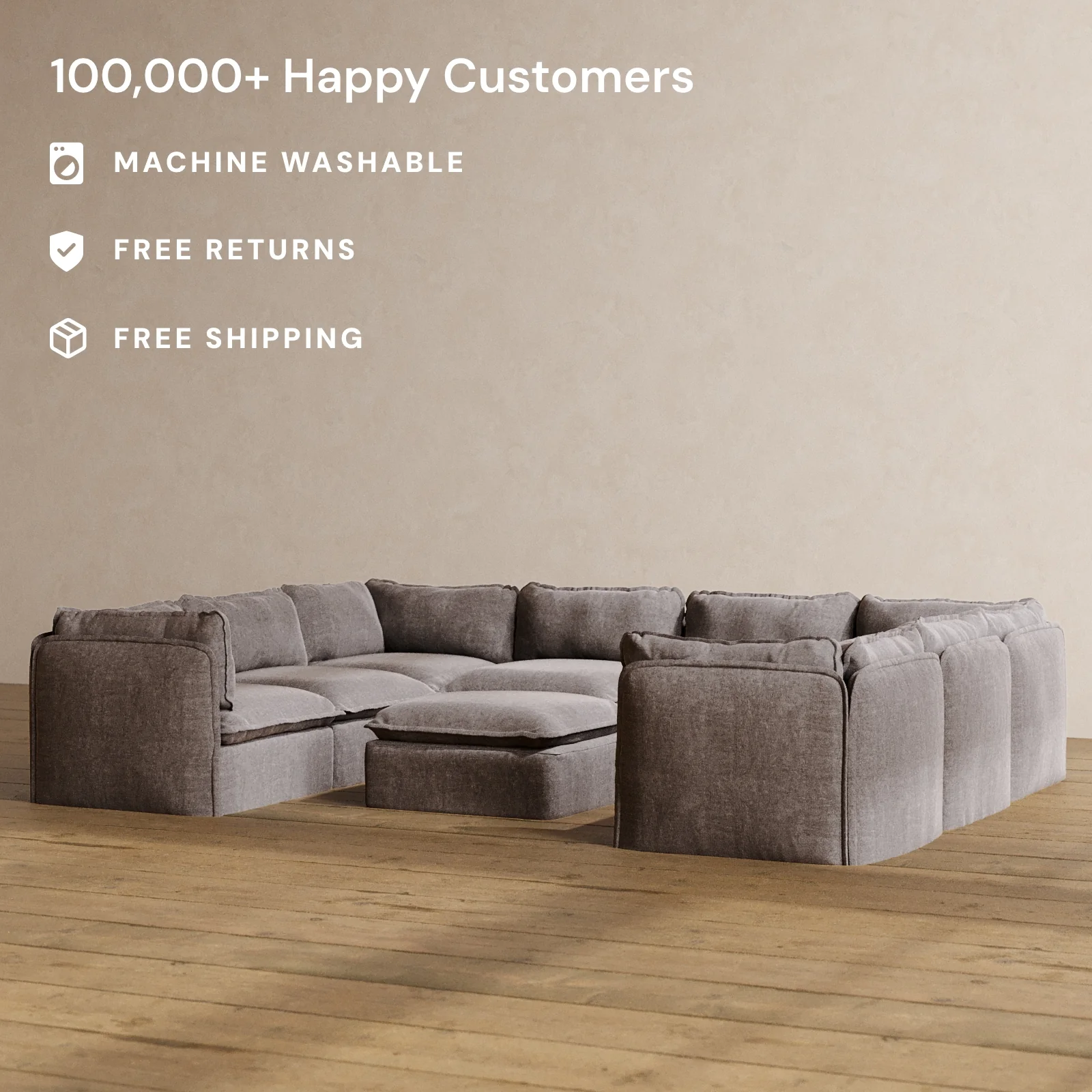 Slipcover Only - Modular Washable 8-Seater U-Sectional + Ottoman in Caviar - Image 2