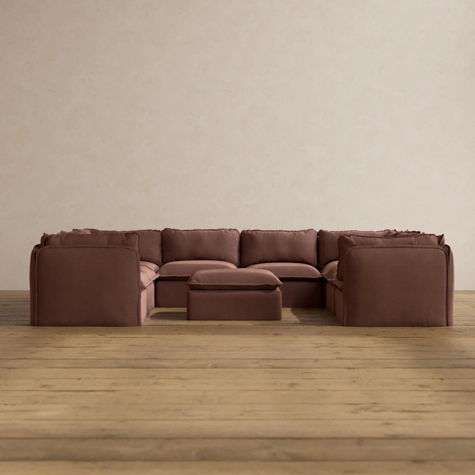 Slipcover Only - Modular Washable 8-Seater U-Sectional + Ottoman in Chestnut