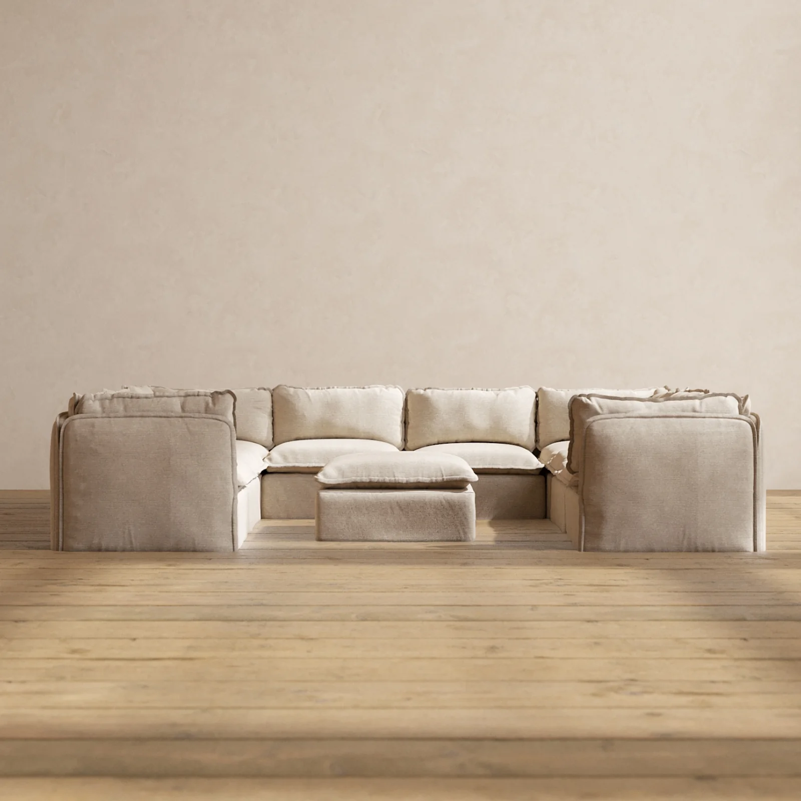 Slipcover Only - Modular Washable 8-Seater U-Sectional + Ottoman in Oat
