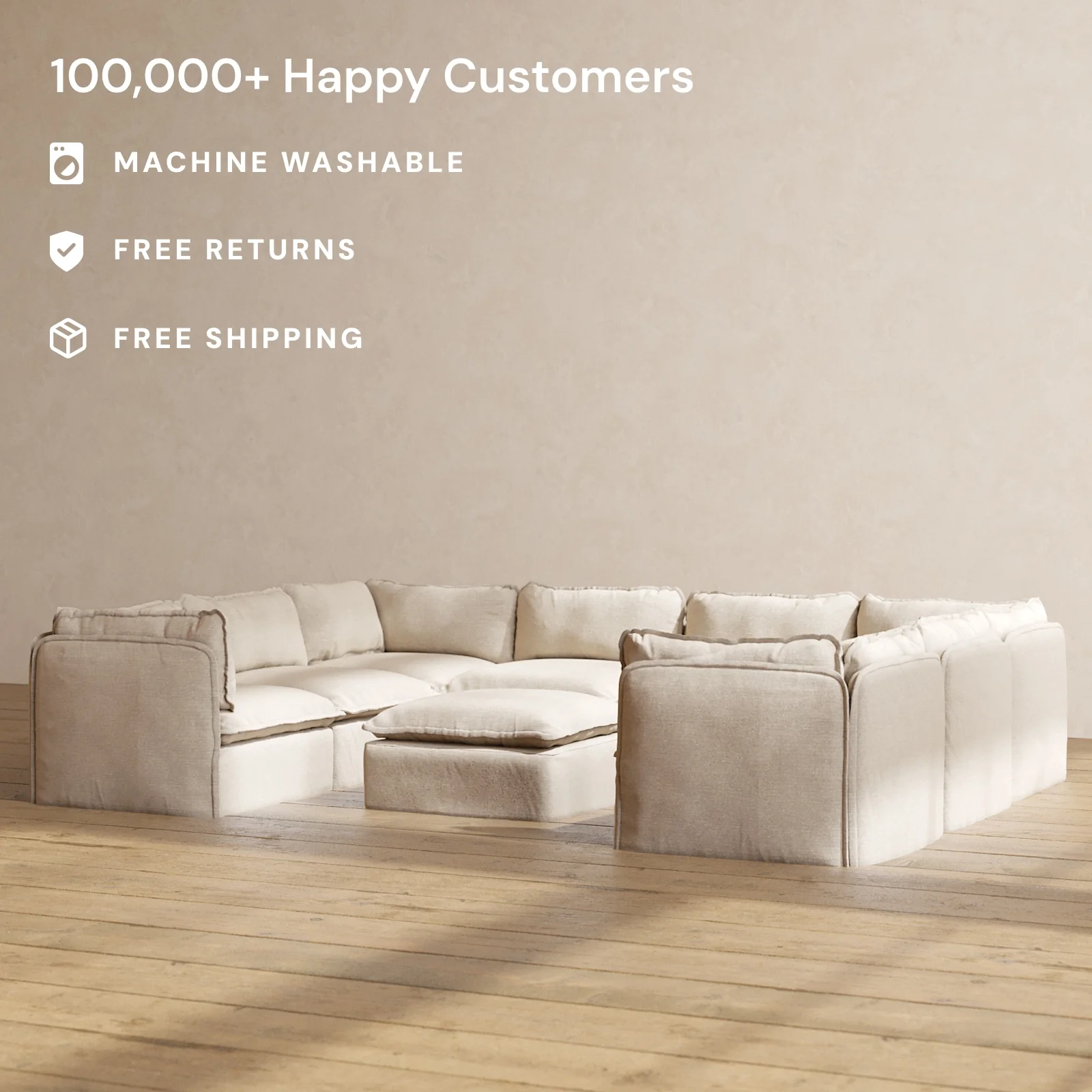 Slipcover Only - Modular Washable 8-Seater U-Sectional + Ottoman in Oat - Image 2