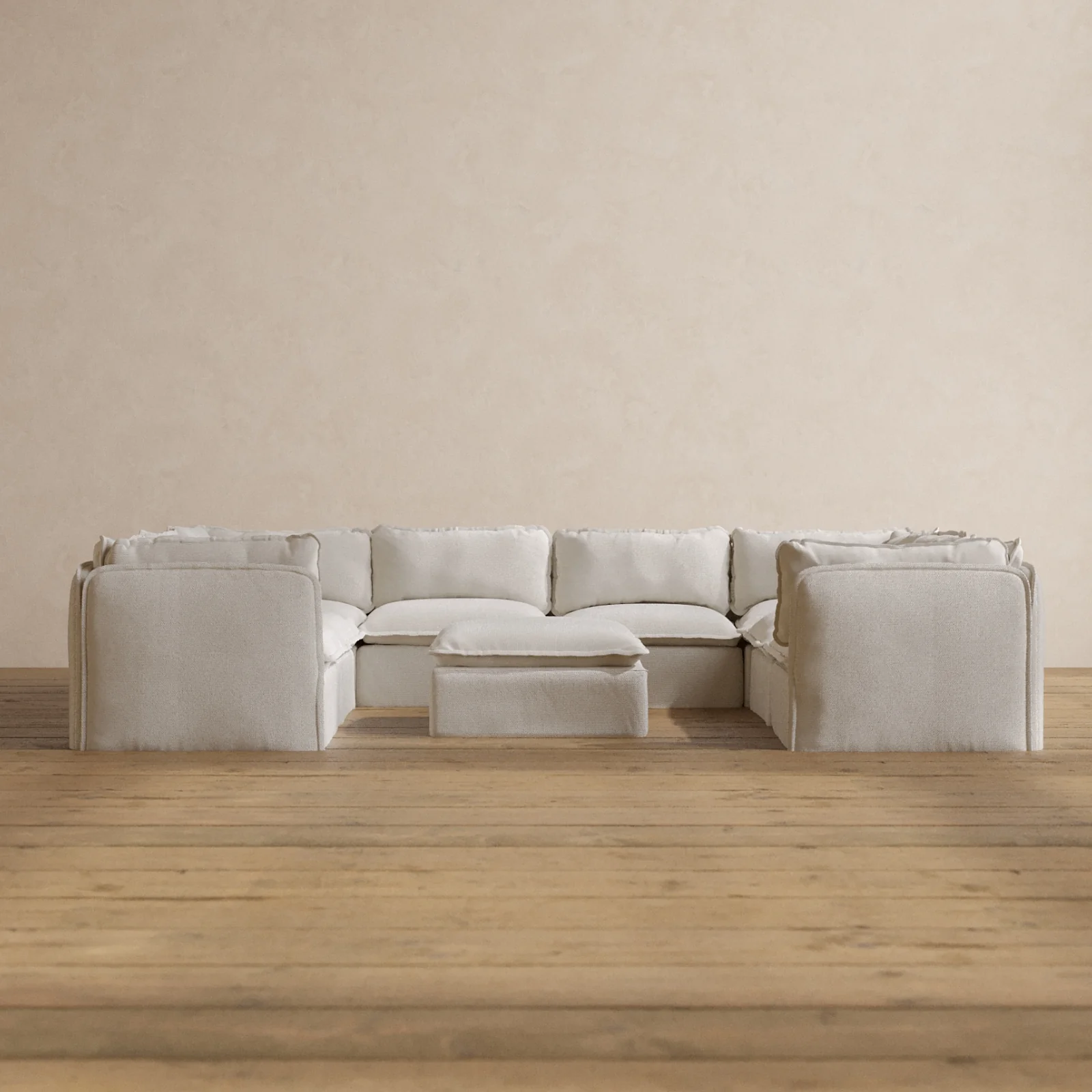 Slipcover Only - Modular Washable 8-Seater U-Sectional + Ottoman in Powder