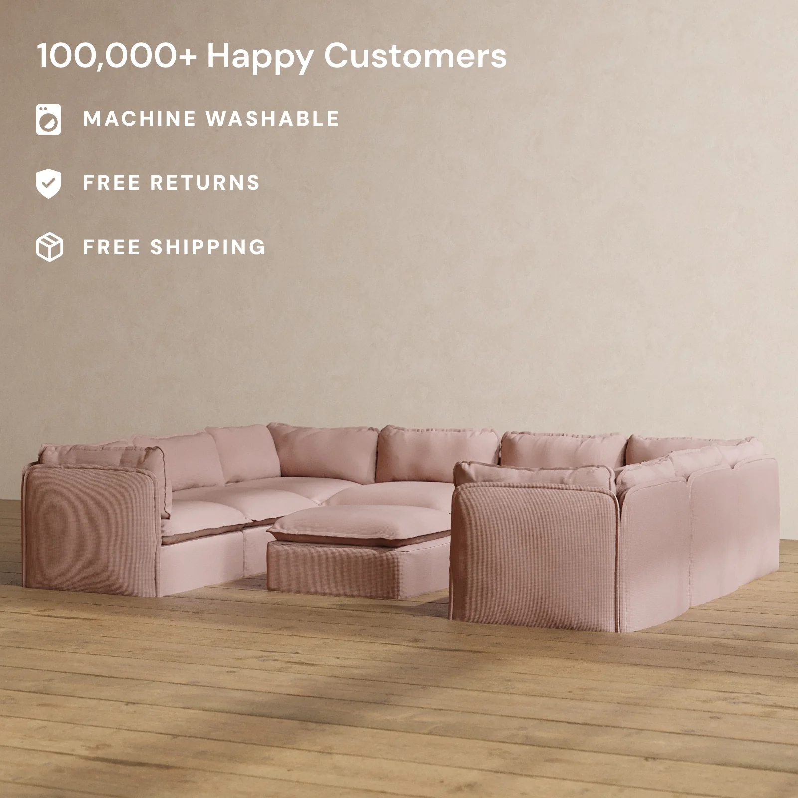 Slipcover Only - Modular Washable 8-Seater U-Sectional + Ottoman in Sakura - Image 2