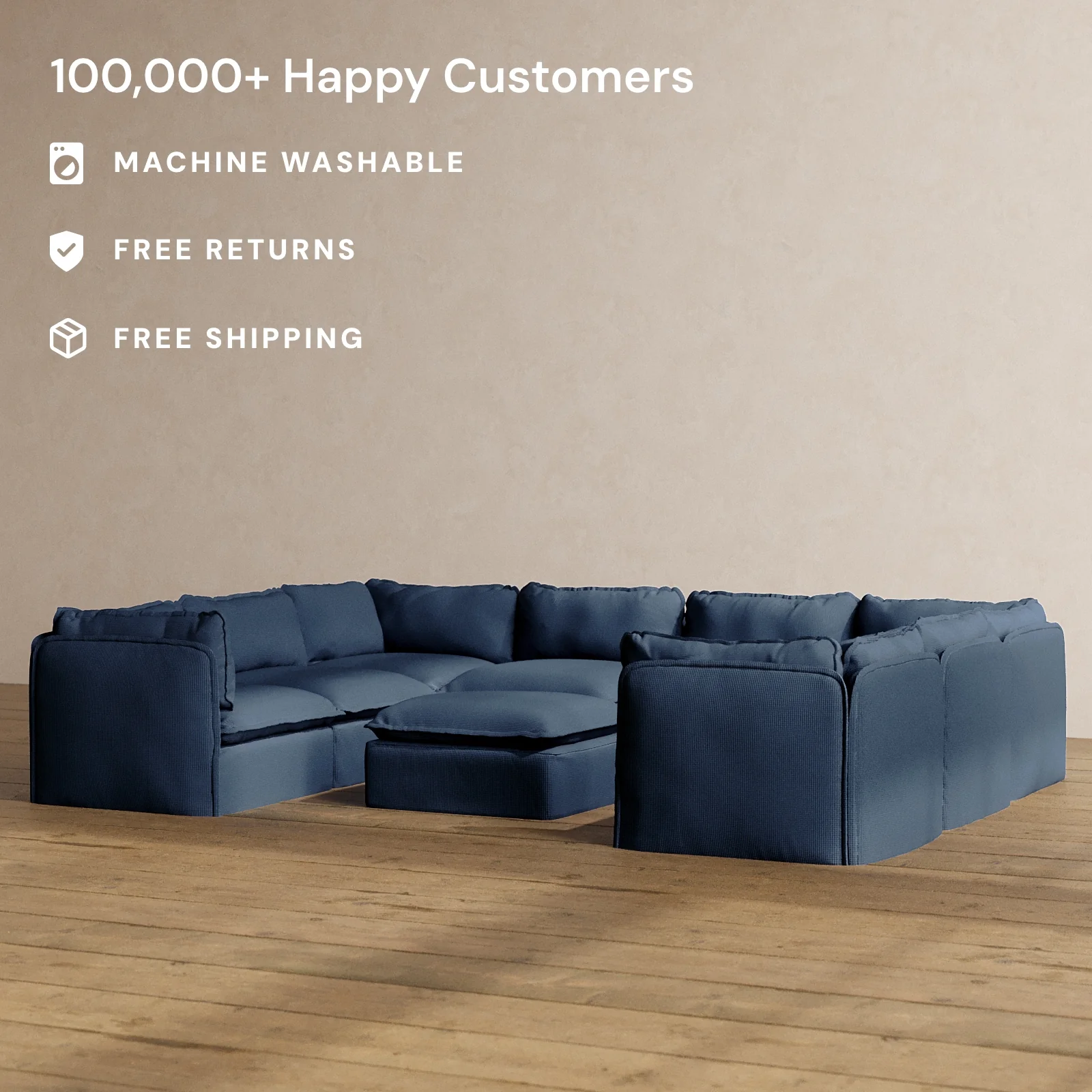 Slipcover Only - Modular Washable 8-Seater U-Sectional + Ottoman in Sumi - Image 2