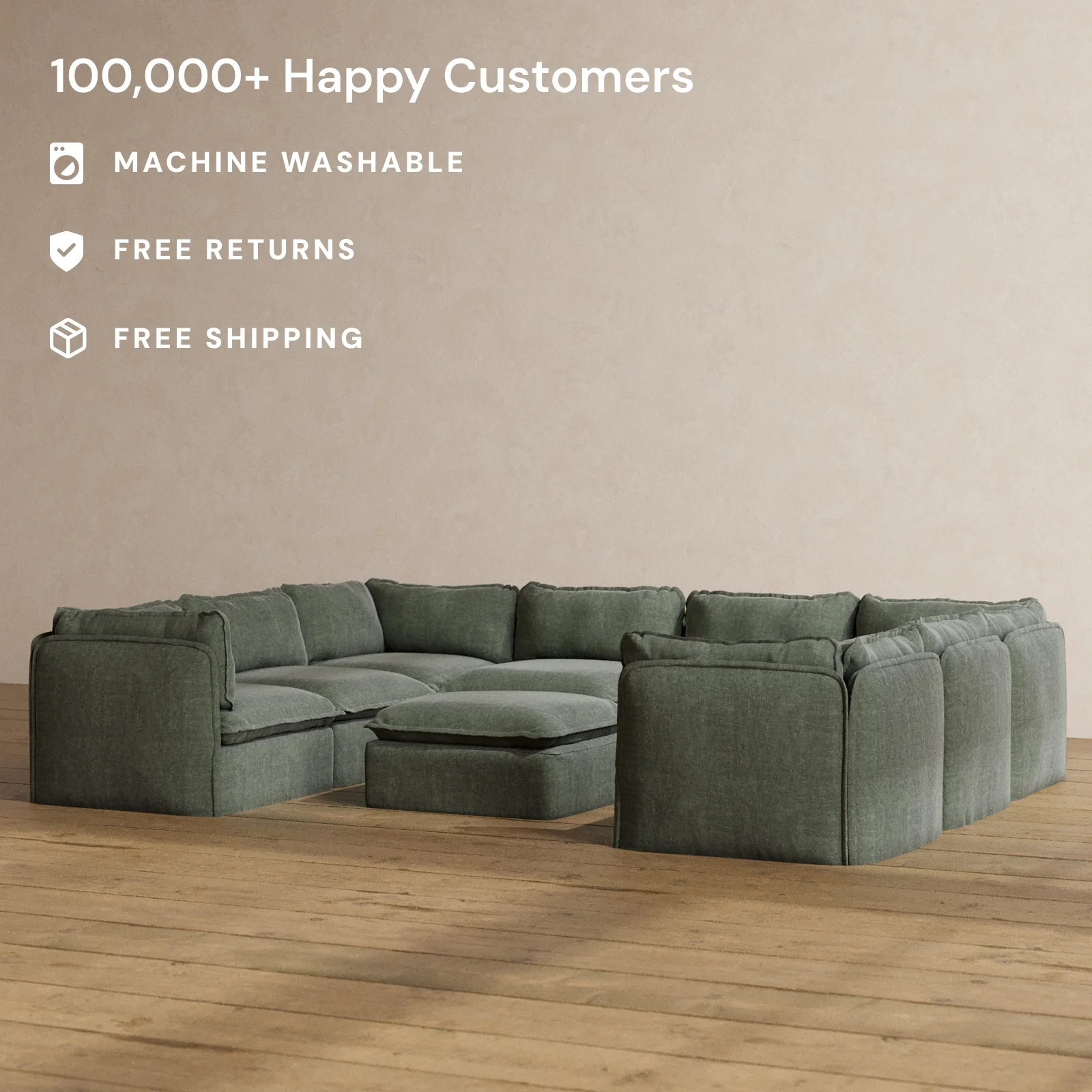 Slipcover Only - Modular Washable 8-Seater U-Sectional + Ottoman in Willow - Image 2