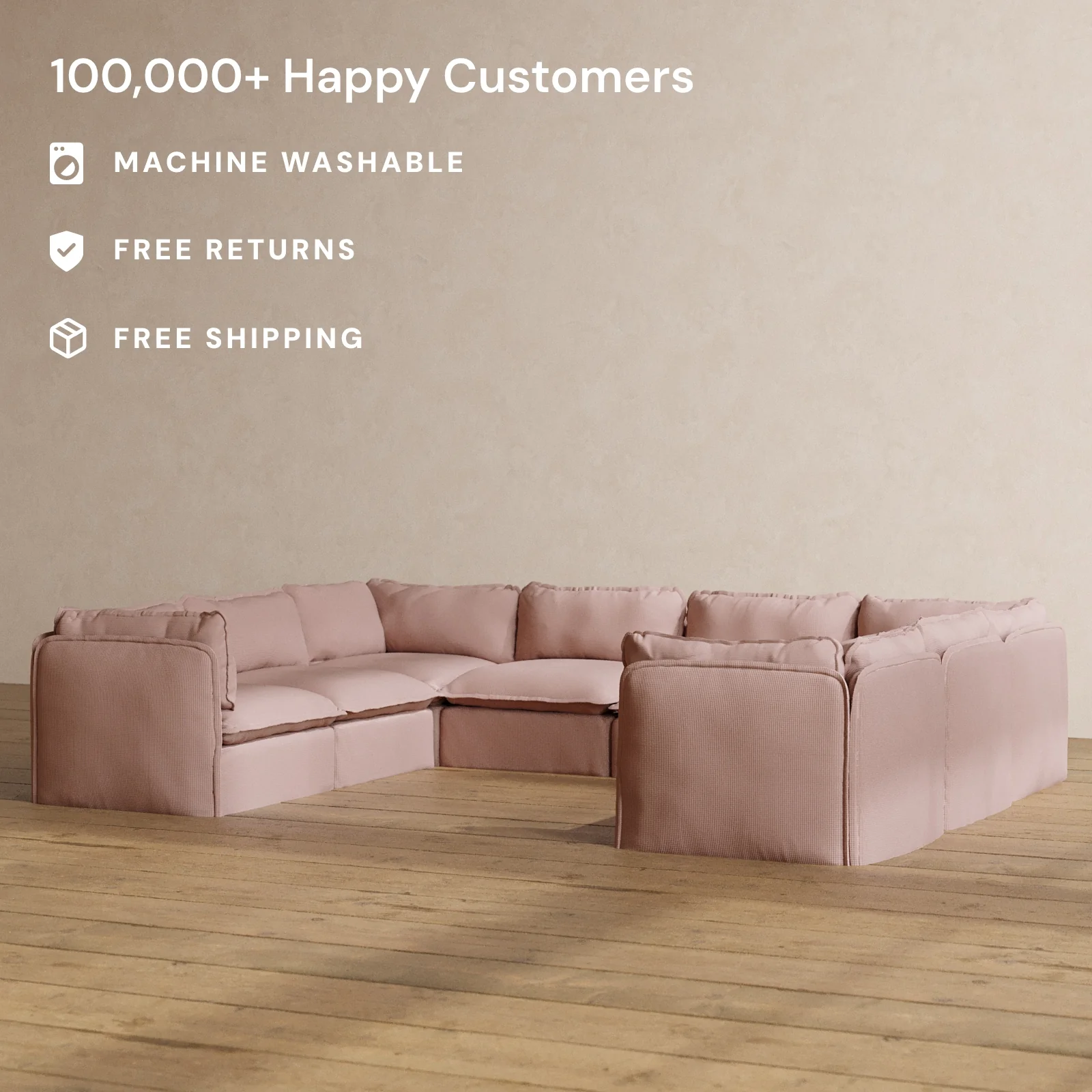 Slipcover Only - Modular Washable 8-Seater U-Sectional in Sakura - Image 2