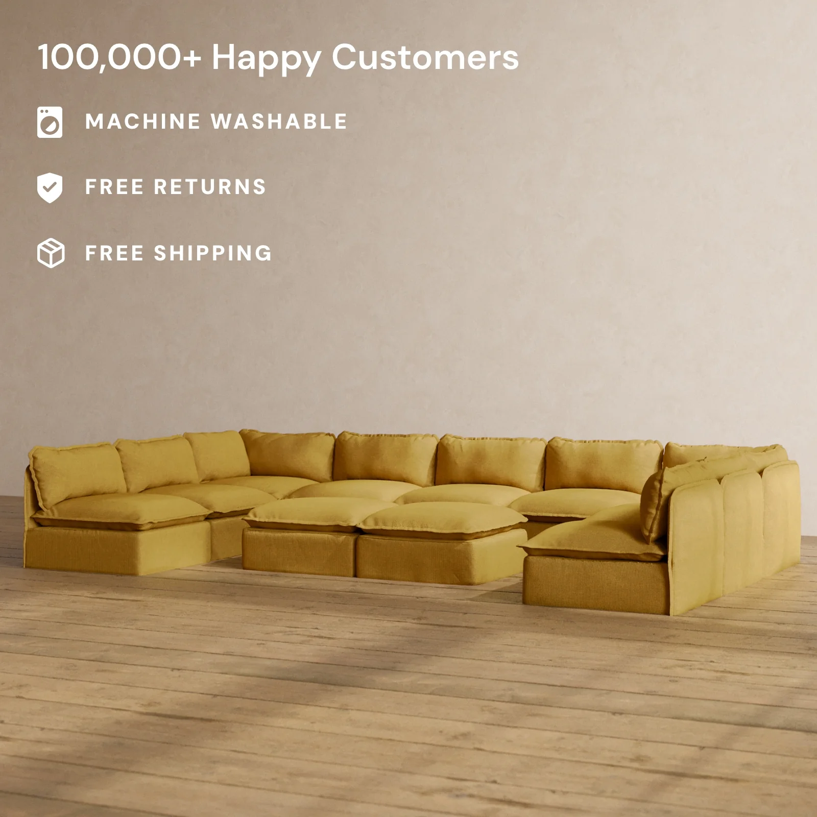 Slipcover Only - Modular Washable 9-Seater Open-Ends U-Sectional + Bench Ottoman in Kiiro - Image 2
