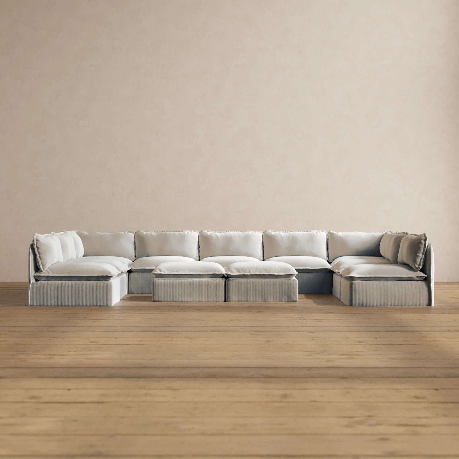 Slipcover Only - Modular Washable 9-Seater Open-Ends U-Sectional + Bench Ottoman in Milk