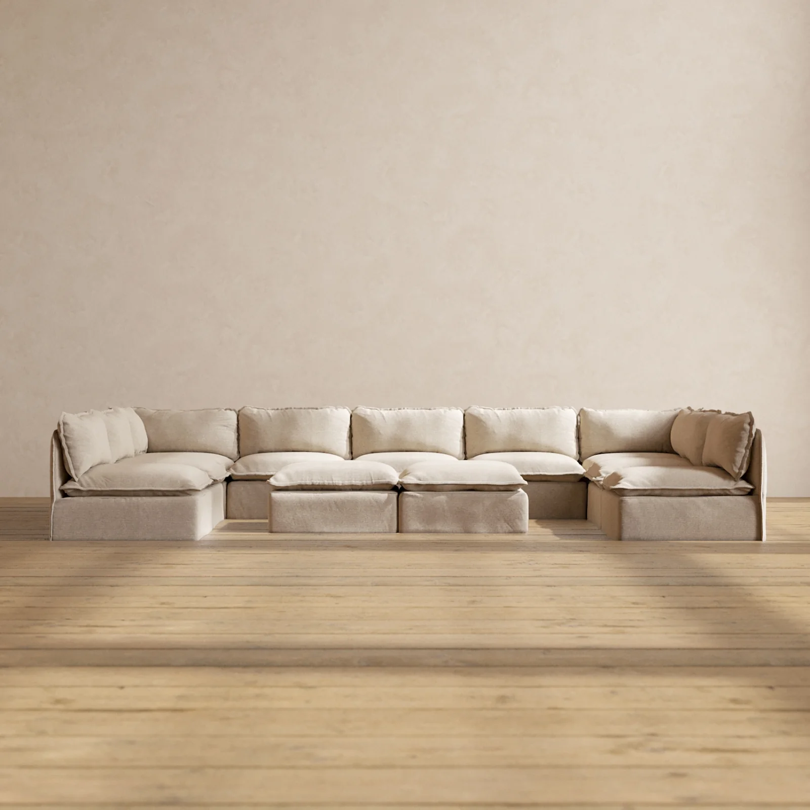 Slipcover Only - Modular Washable 9-Seater Open-Ends U-Sectional + Bench Ottoman in Oat