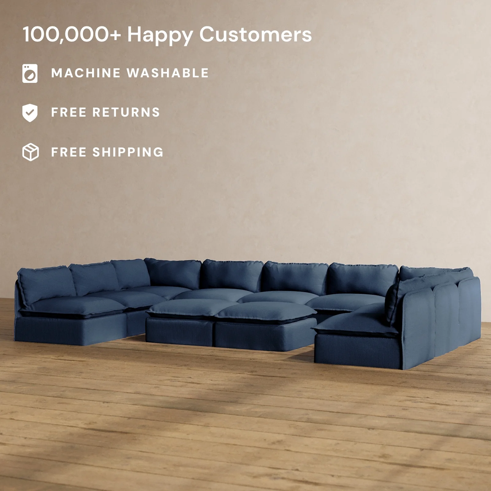 Slipcover Only - Modular Washable 9-Seater Open-Ends U-Sectional + Bench Ottoman in Sumi - Image 2