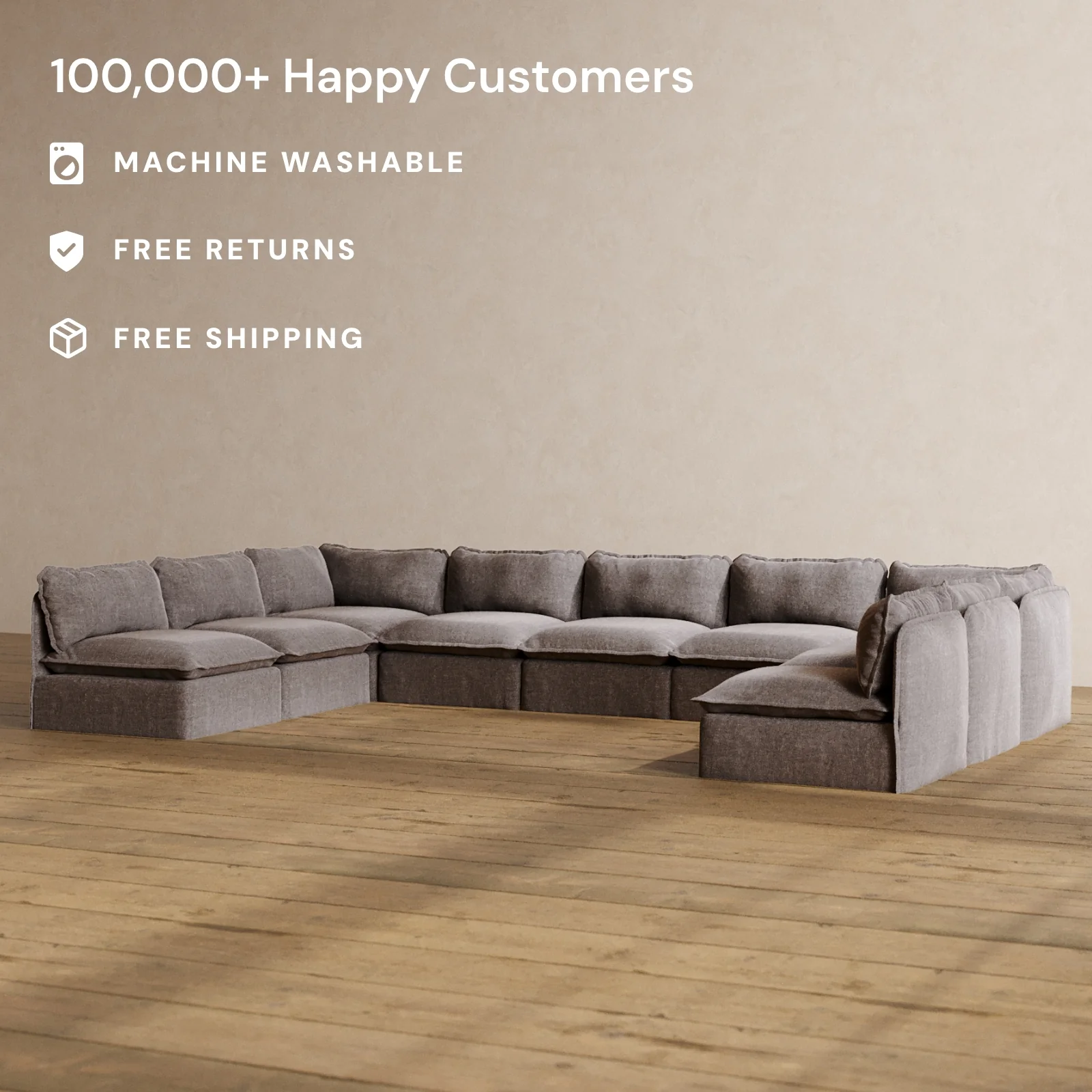 Slipcover Only - Modular Washable 9-Seater Open-Ends U-Sectional in Caviar - Image 2