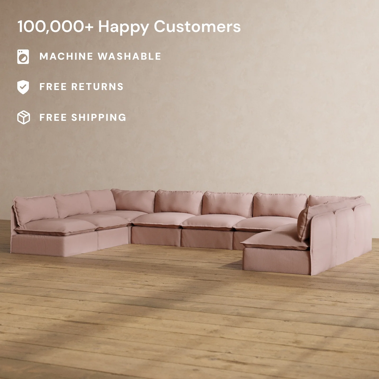 Slipcover Only - Modular Washable 9-Seater Open-Ends U-Sectional in Sakura - Image 2