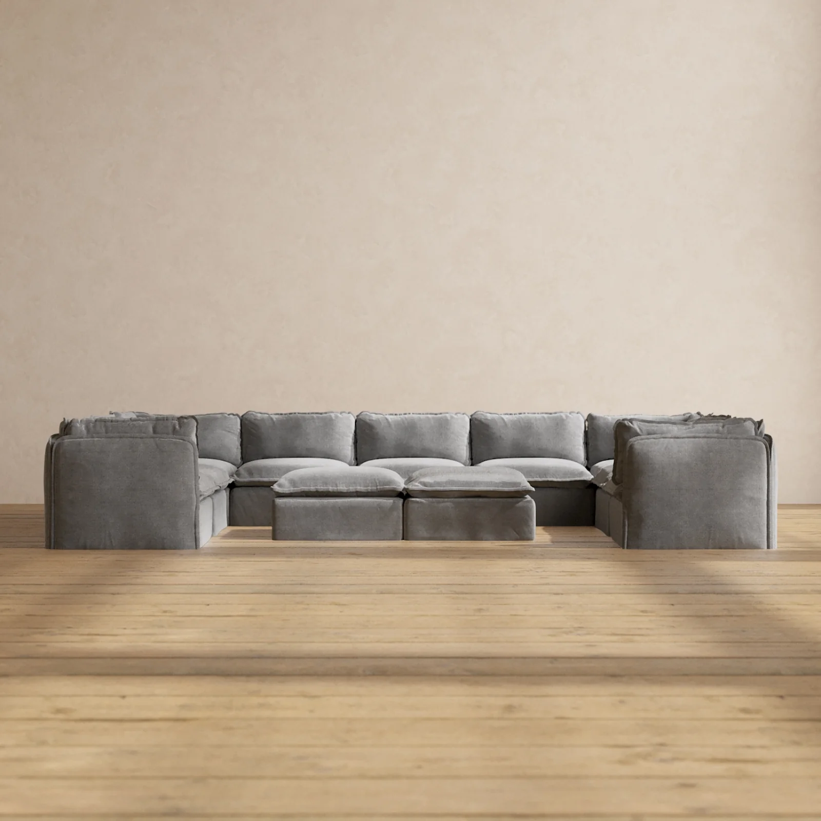 Slipcover Only - Modular Washable 9-Seater U-Sectional + Bench Ottoman in Ash