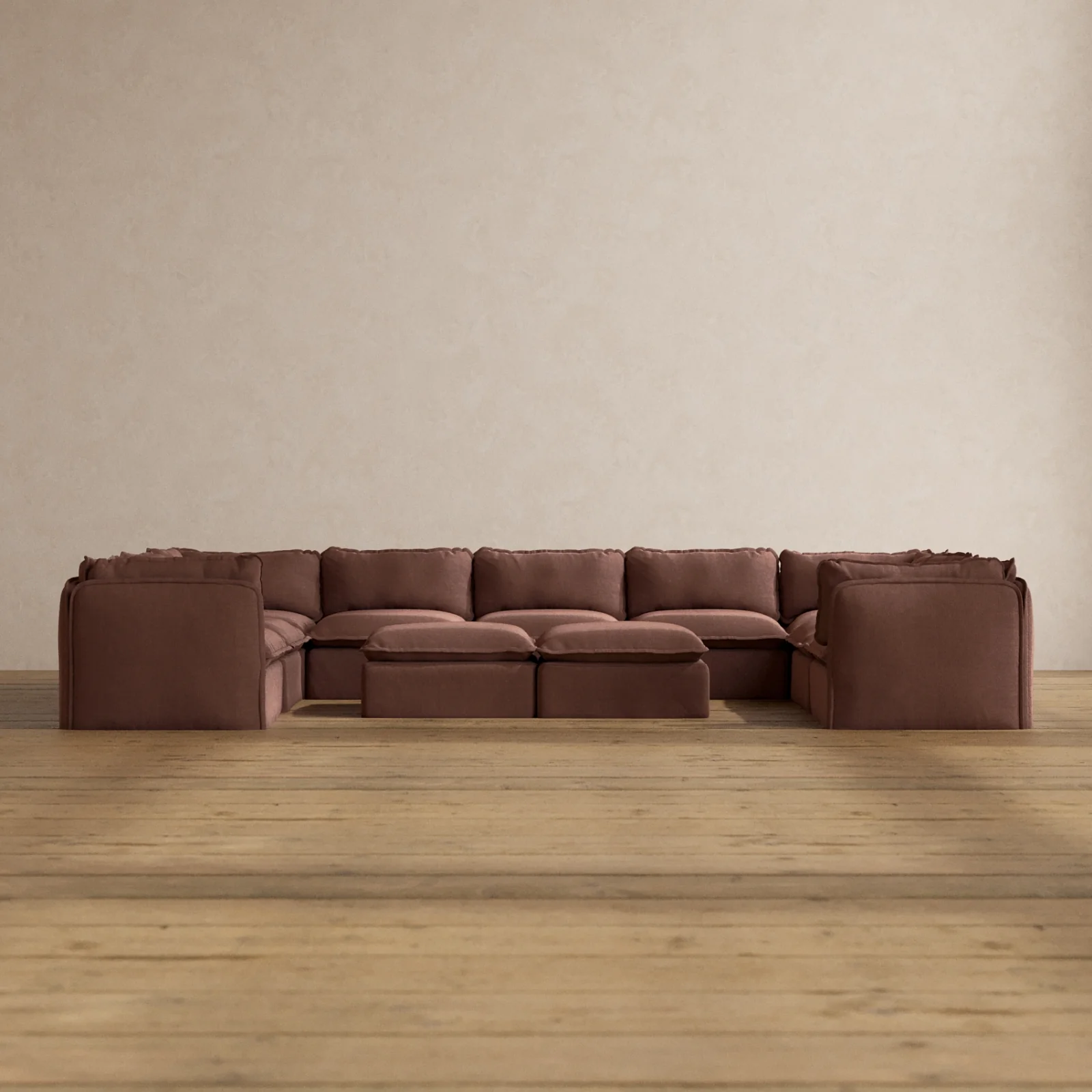Slipcover Only - Modular Washable 9-Seater U-Sectional + Bench Ottoman in Chestnut