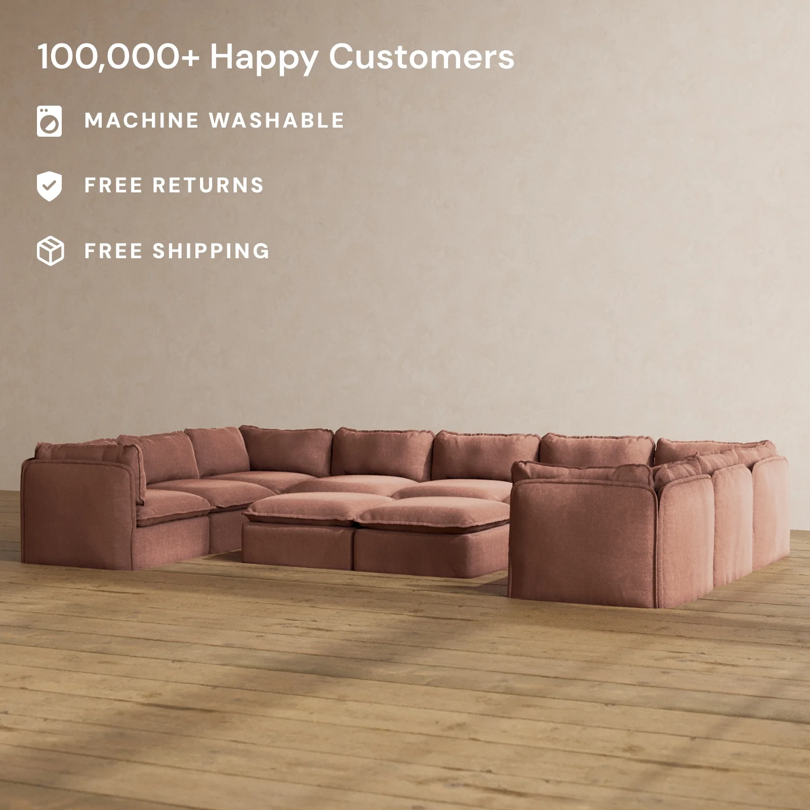 Slipcover Only - Modular Washable 9-Seater U-Sectional + Bench Ottoman in Chestnut - Image 2