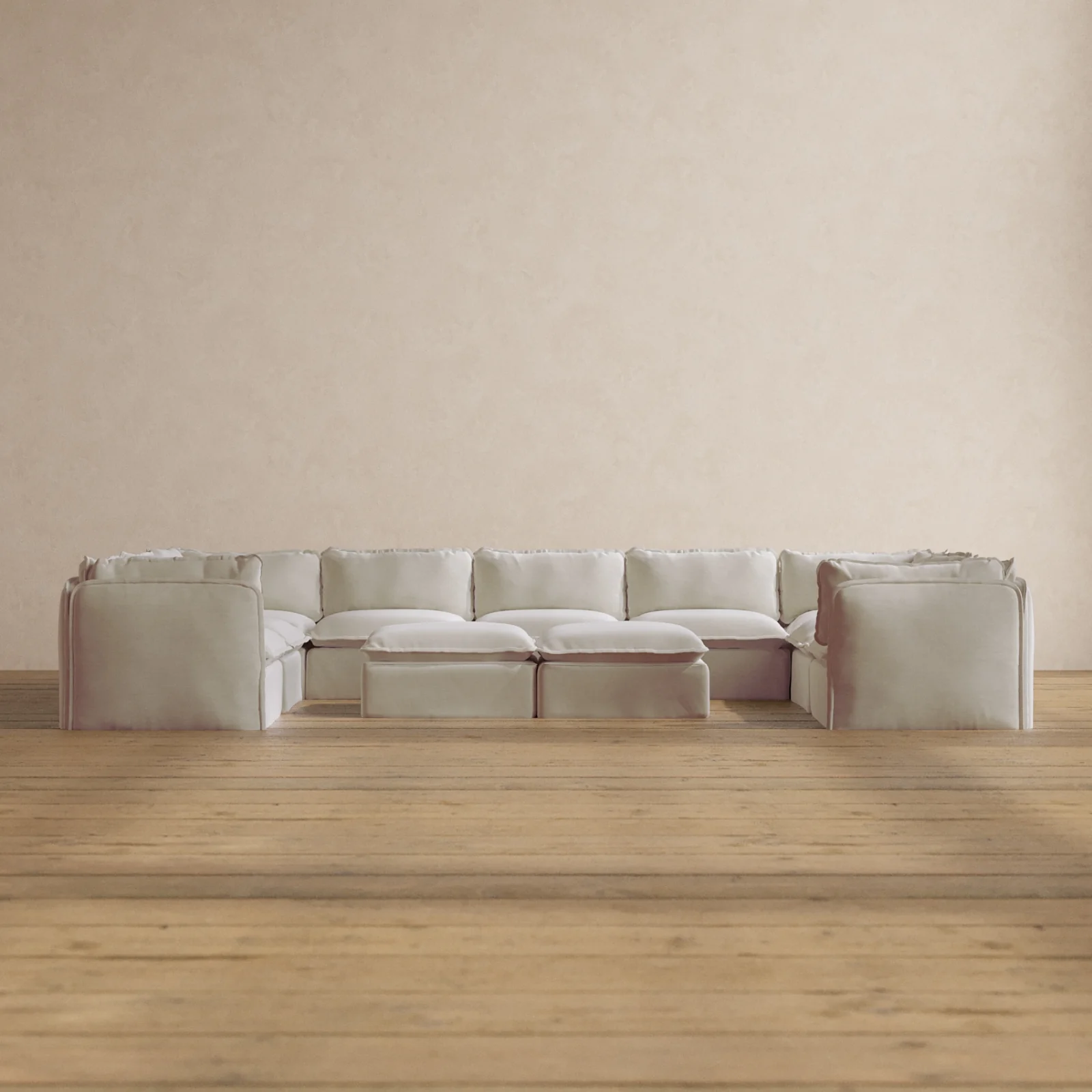 Slipcover Only - Modular Washable 9-Seater U-Sectional + Bench Ottoman in Coco