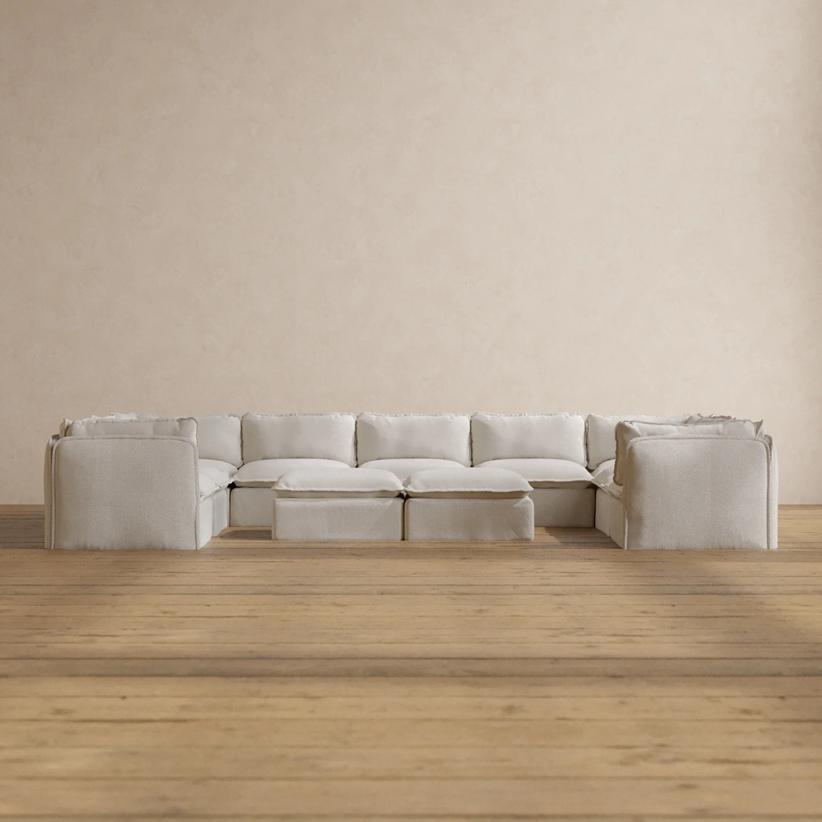 Slipcover Only - Modular Washable 9-Seater U-Sectional + Bench Ottoman in Powder
