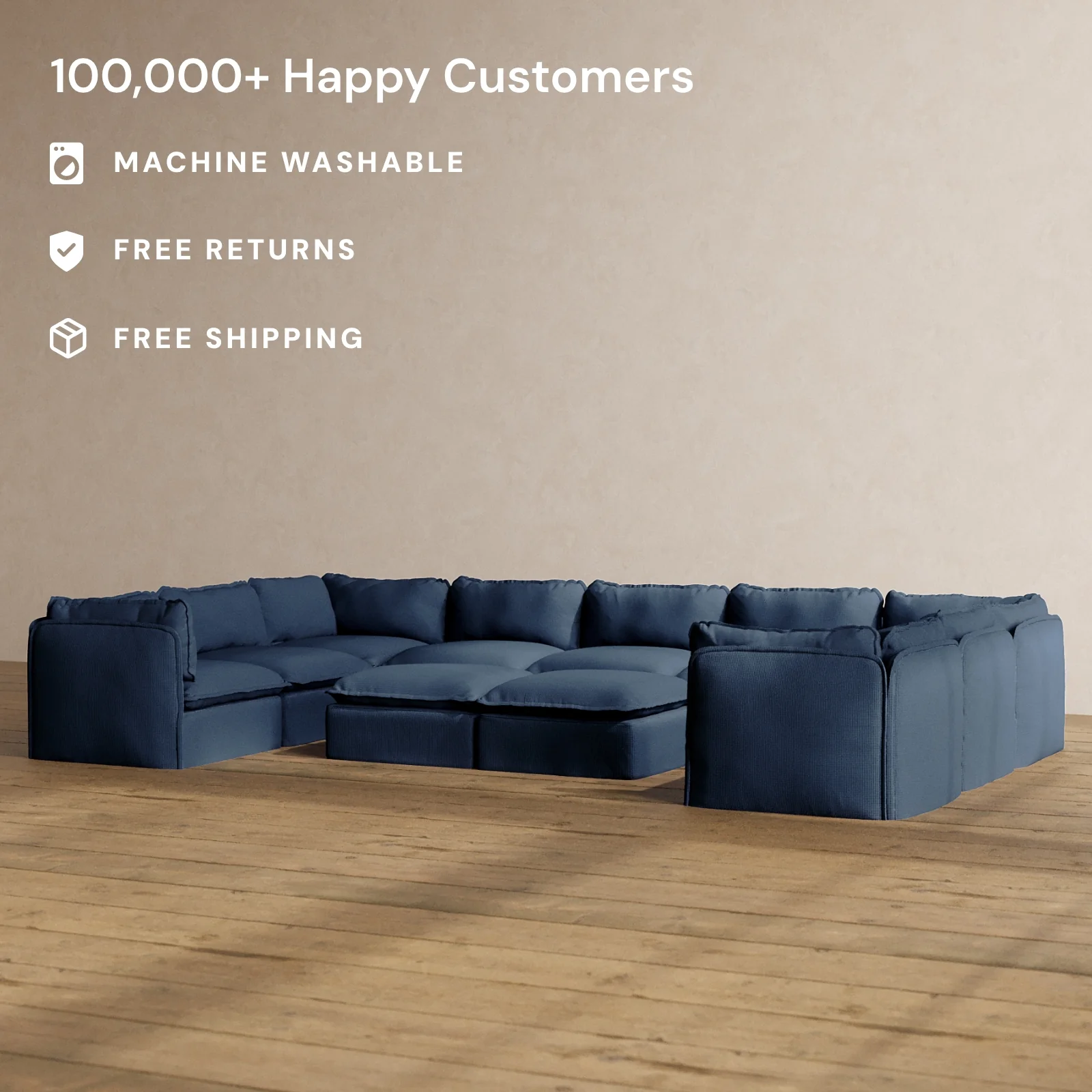 Slipcover Only - Modular Washable 9-Seater U-Sectional + Bench Ottoman in Sumi - Image 2