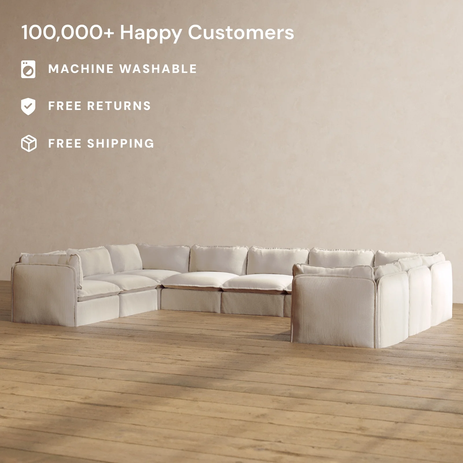 Slipcover Only - Modular Washable 9-Seater U-Sectional in Milk - Image 2