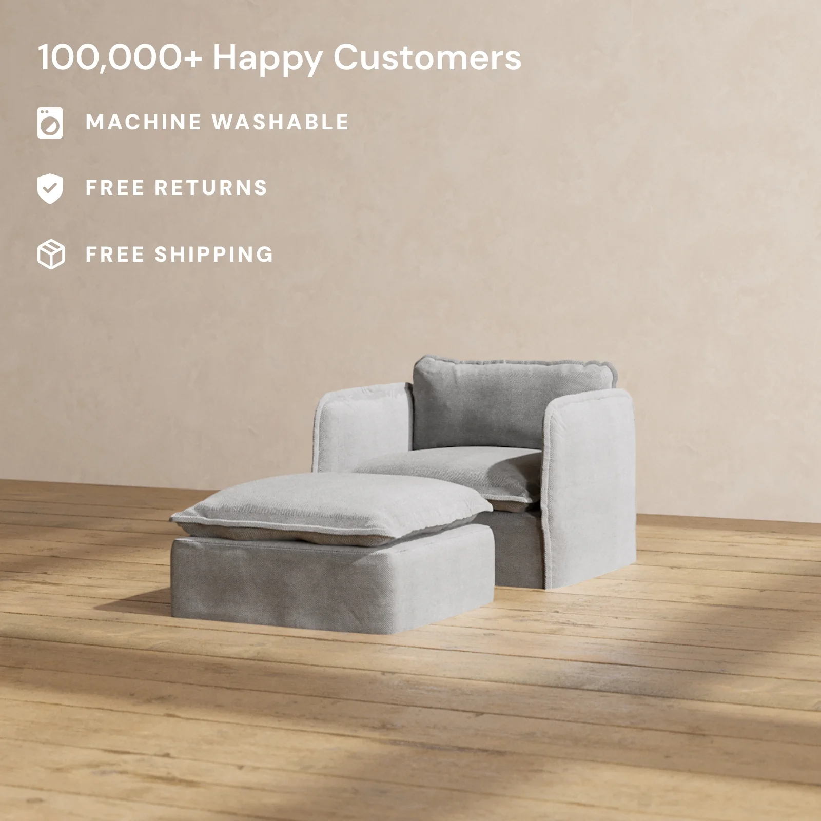 Slipcover Only - Modular Washable Armchair + Ottoman in Ash - Image 2
