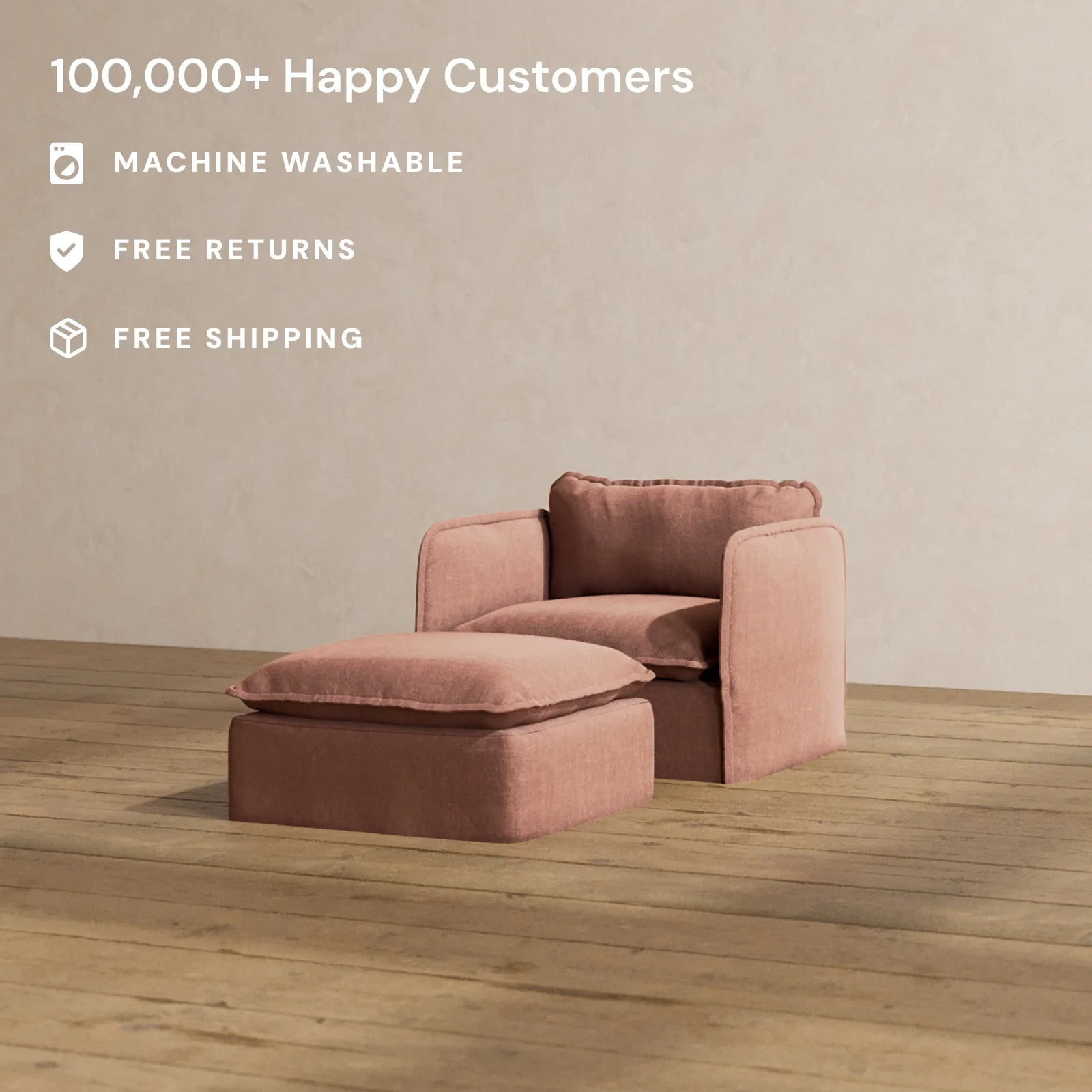 Slipcover Only - Modular Washable Armchair + Ottoman in Chestnut - Image 2