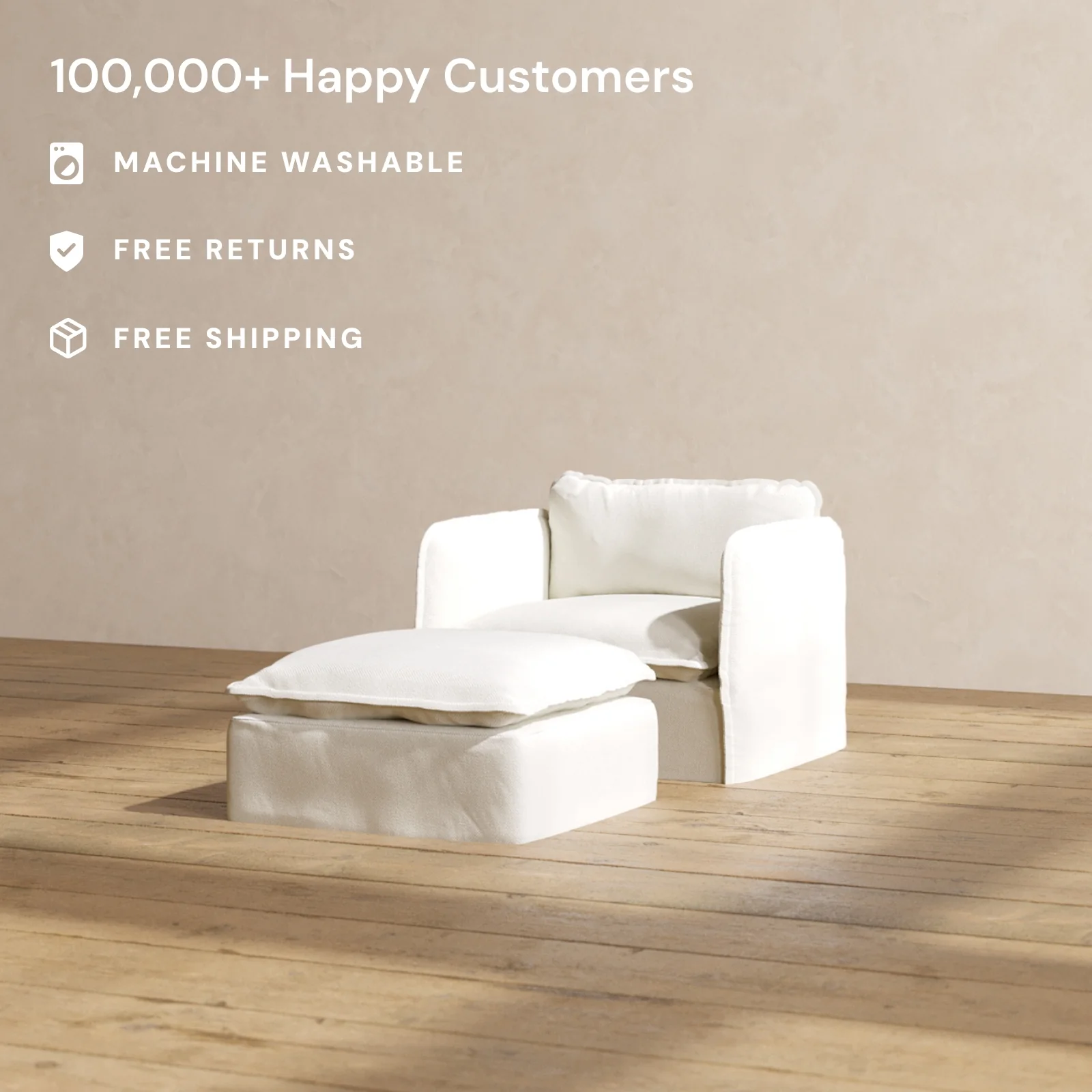 Slipcover Only - Modular Washable Armchair + Ottoman in Eggshell - Image 2