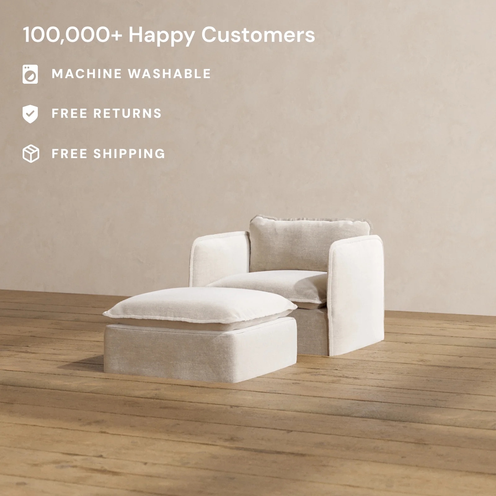 Slipcover Only - Modular Washable Armchair + Ottoman in Mist - Image 2